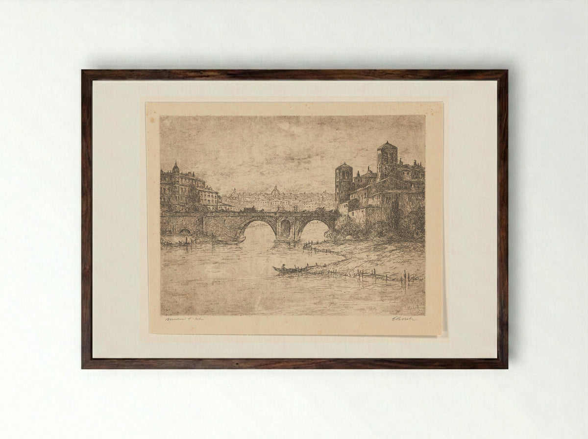 Gezicht op Rome - Etienne Bosch - Framed Print Dark Wood