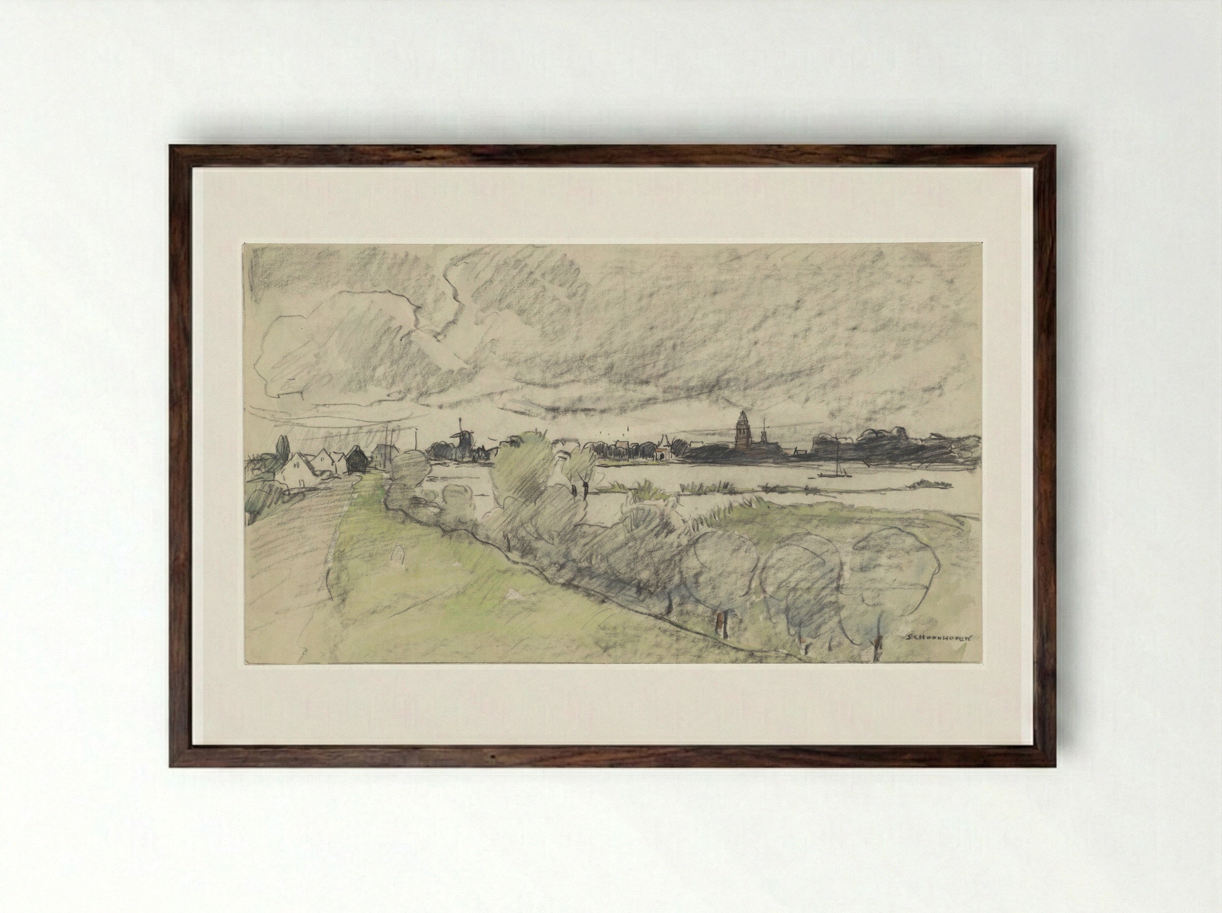 Gezicht op Schoonhoven - Adolf le Comte - Framed Print Dark Wood