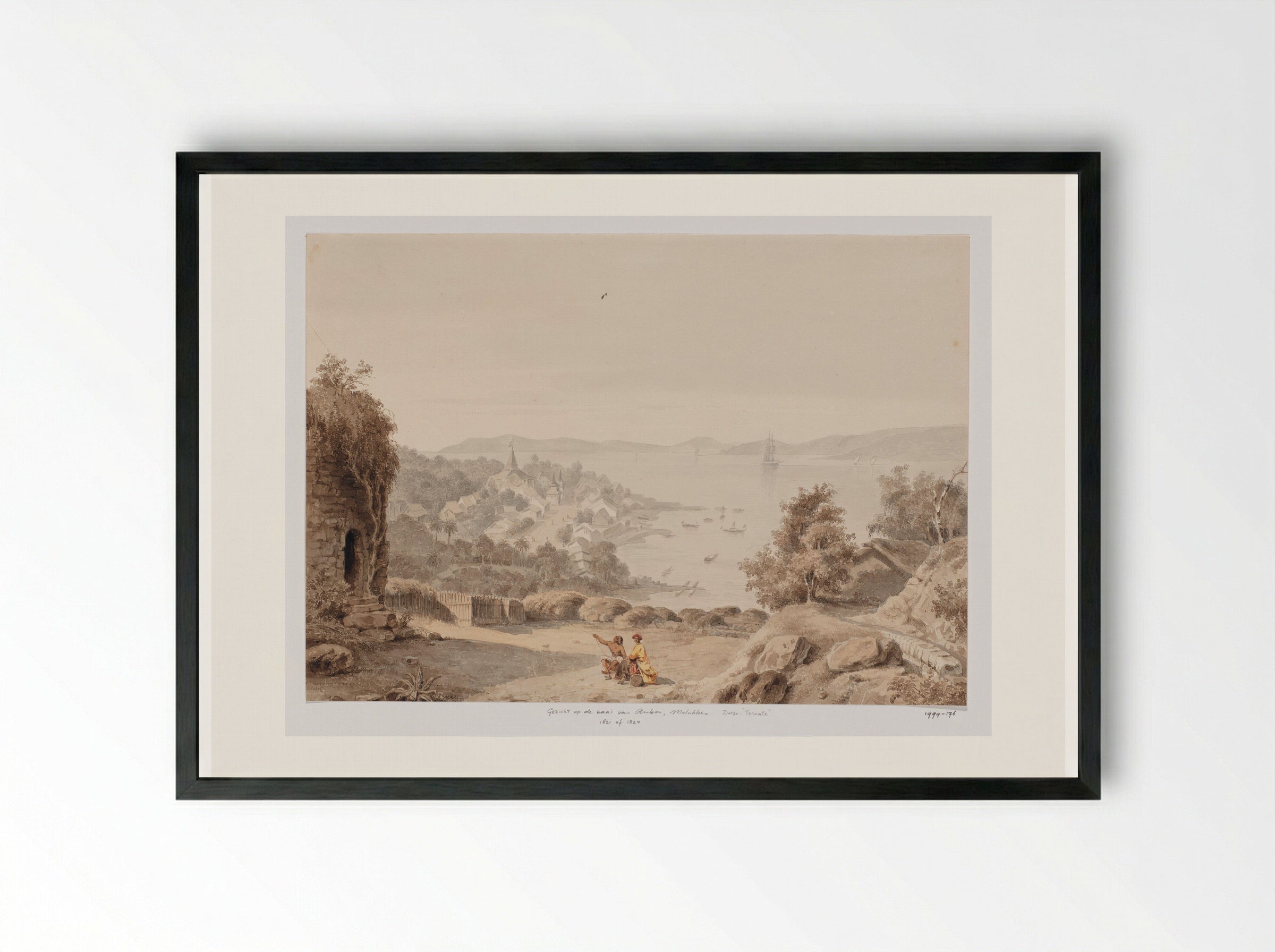 Gezicht op Ternate en de rede van Ternate - Adrianus Johannes Bik - Framed Print Black