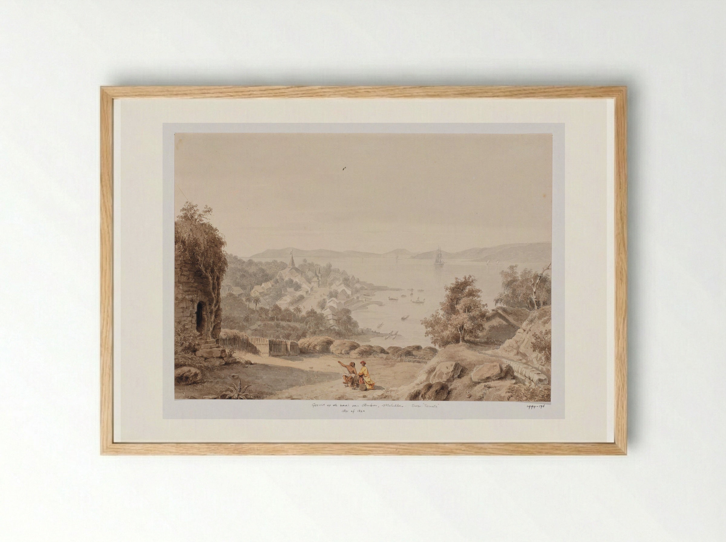 Gezicht op Ternate en de rede van Ternate - Adrianus Johannes Bik - Framed Print Wood