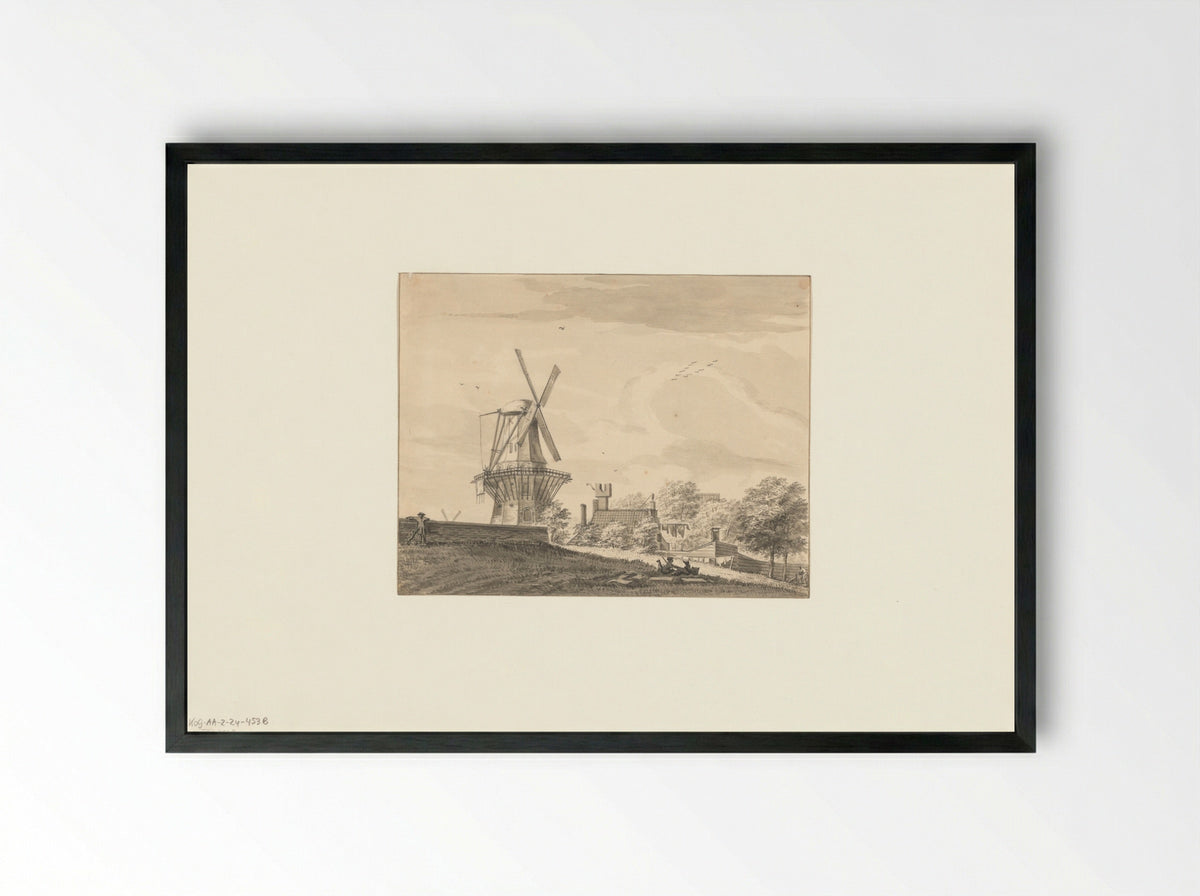 Gezicht op bolwerk Rijk met molen De Victor - Bartholomeus Barbiers - Framed Print Black