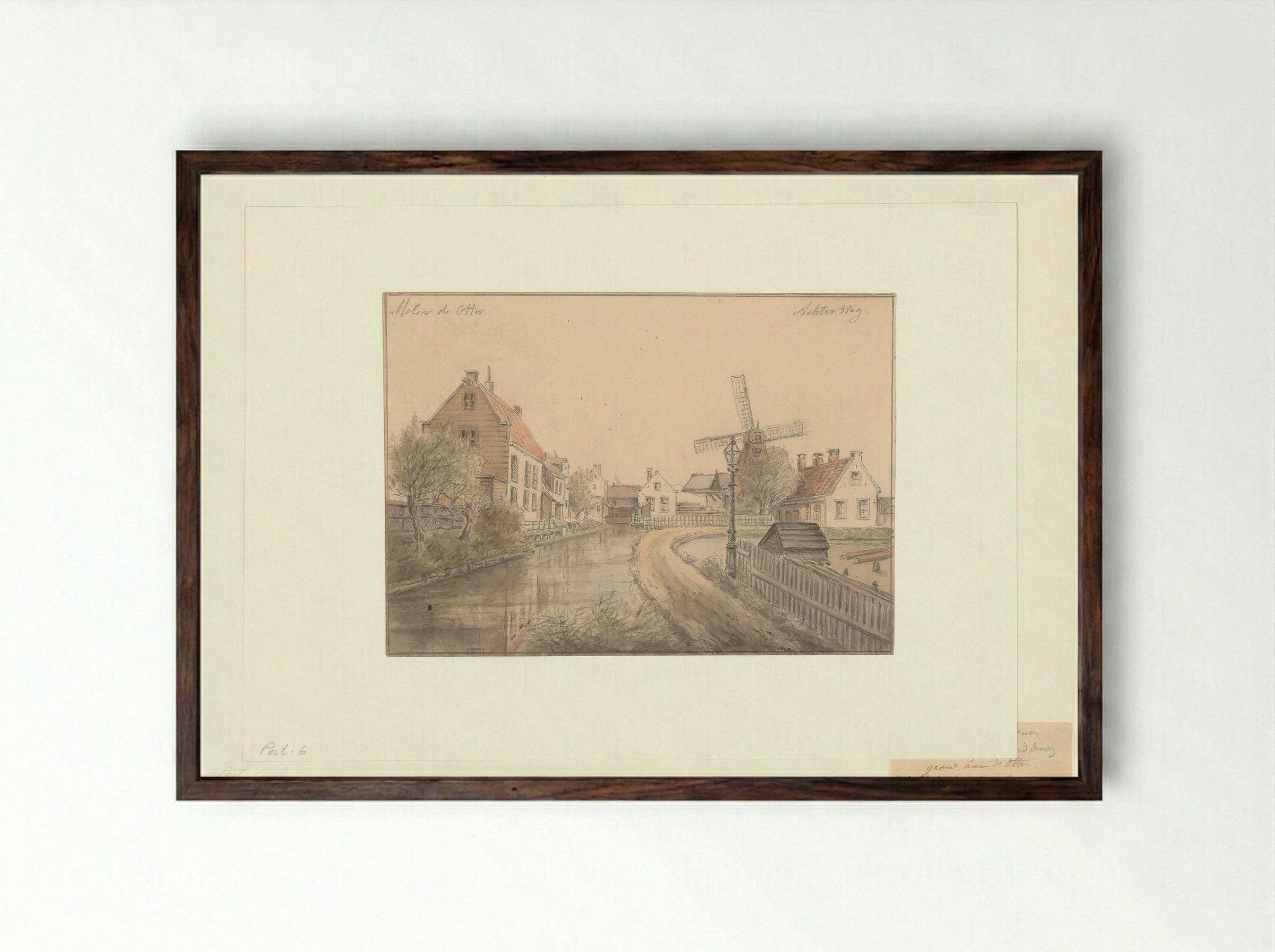 Gezicht op de Achterweg, gezien naar molen De Otter - Albert Martin - Framed Print Dark Wood