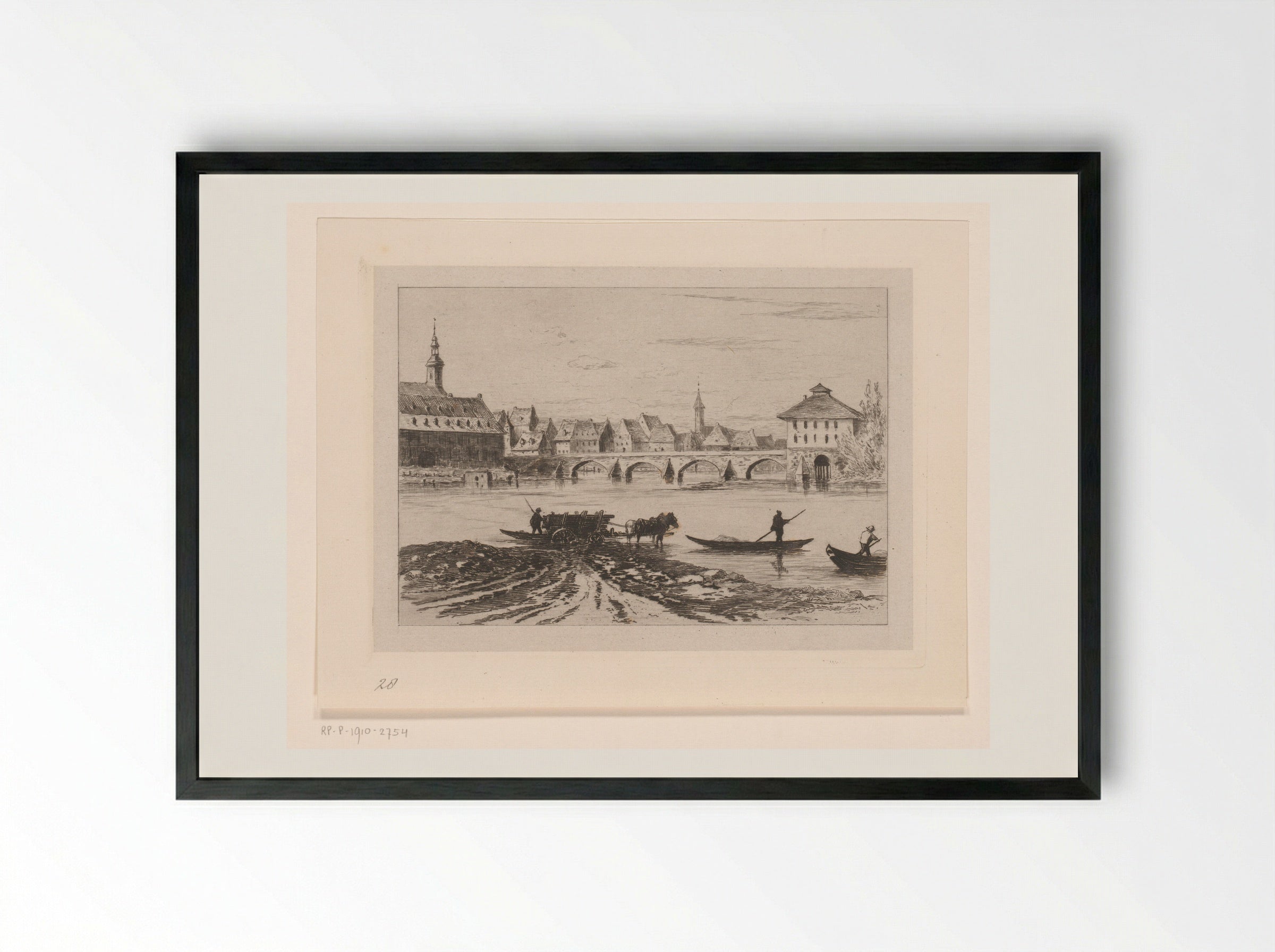 Gezicht op de Alte Brücke in Frankfurt am Main - Carel Nicolaas Storm van 's-Gravesande - Framed Print Black