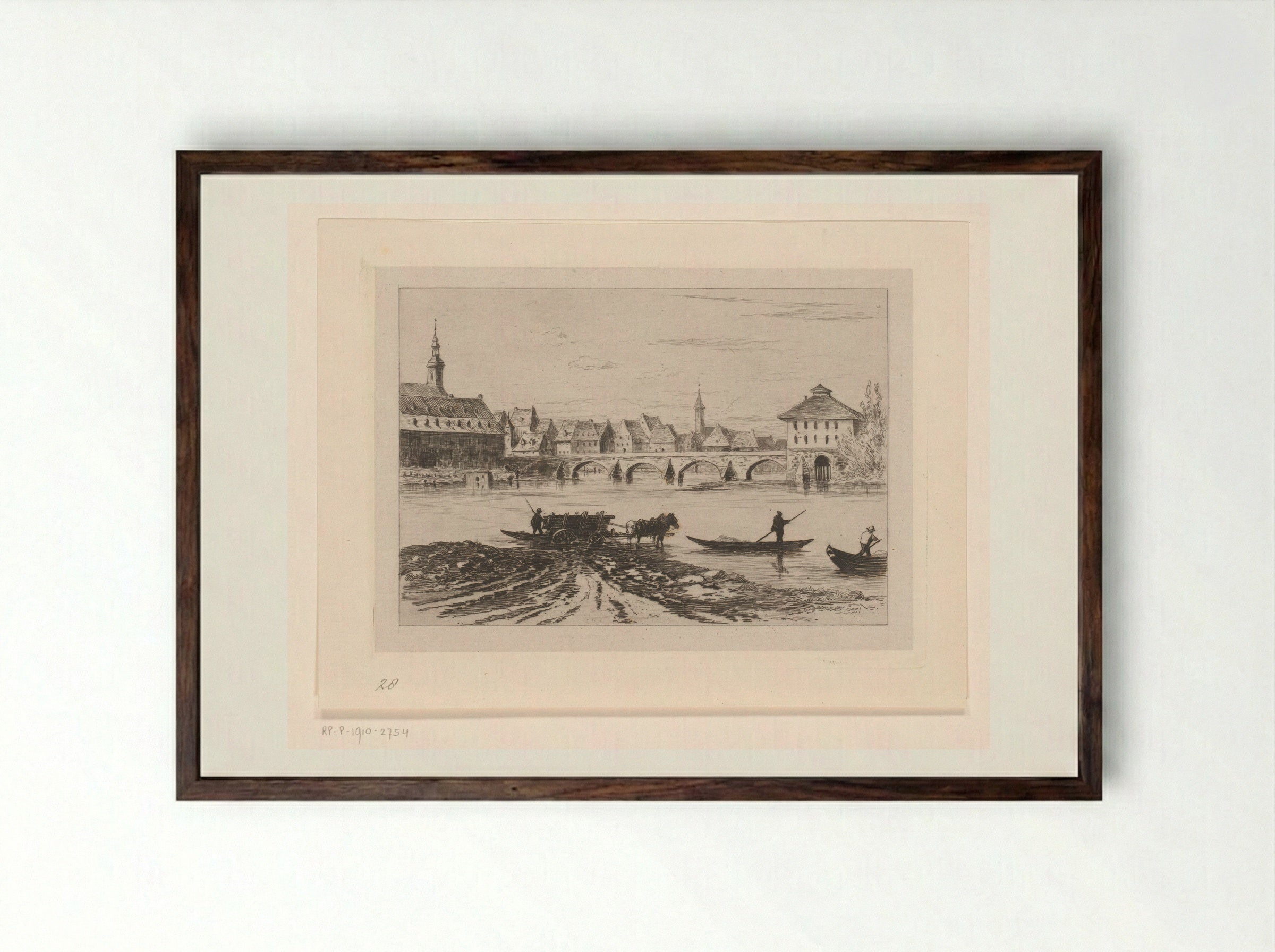 Gezicht op de Alte Brücke in Frankfurt am Main - Carel Nicolaas Storm van 's-Gravesande - Framed Print Dark Wood