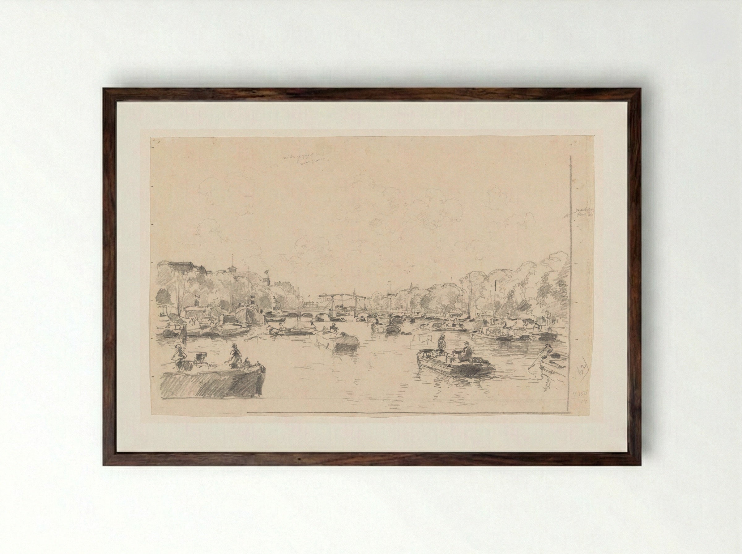 Gezicht op de Amstel en de Magere Brug - Cornelis Vreedenburgh - Framed Print Dark Wood