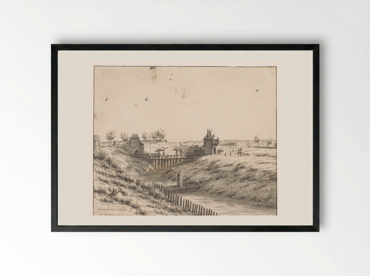 Gezicht op de Bospoort te Bergen op Zoom - Barend Klotz - Framed Print Black