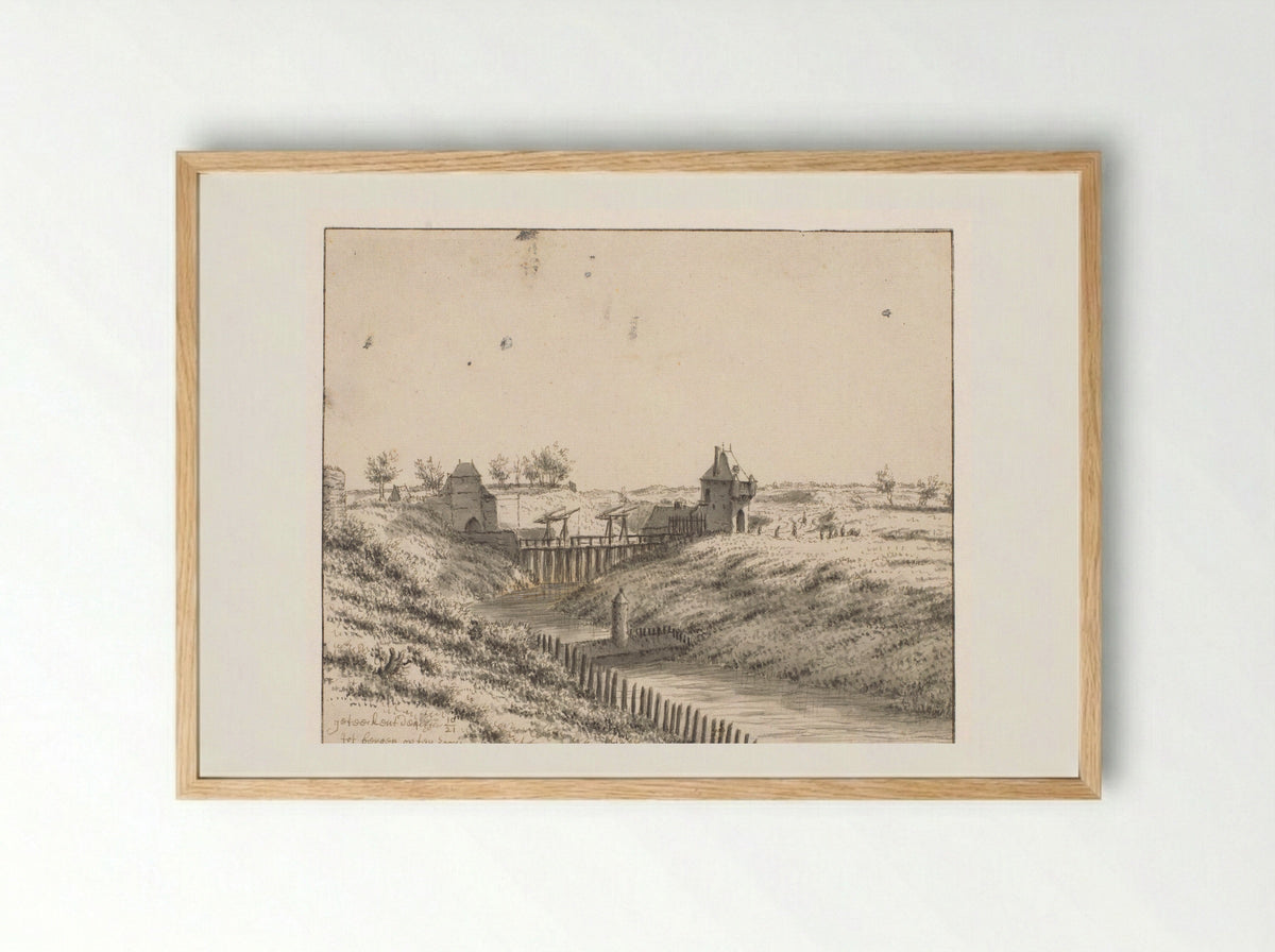 Gezicht op de Bospoort te Bergen op Zoom - Barend Klotz - Framed Print Wood