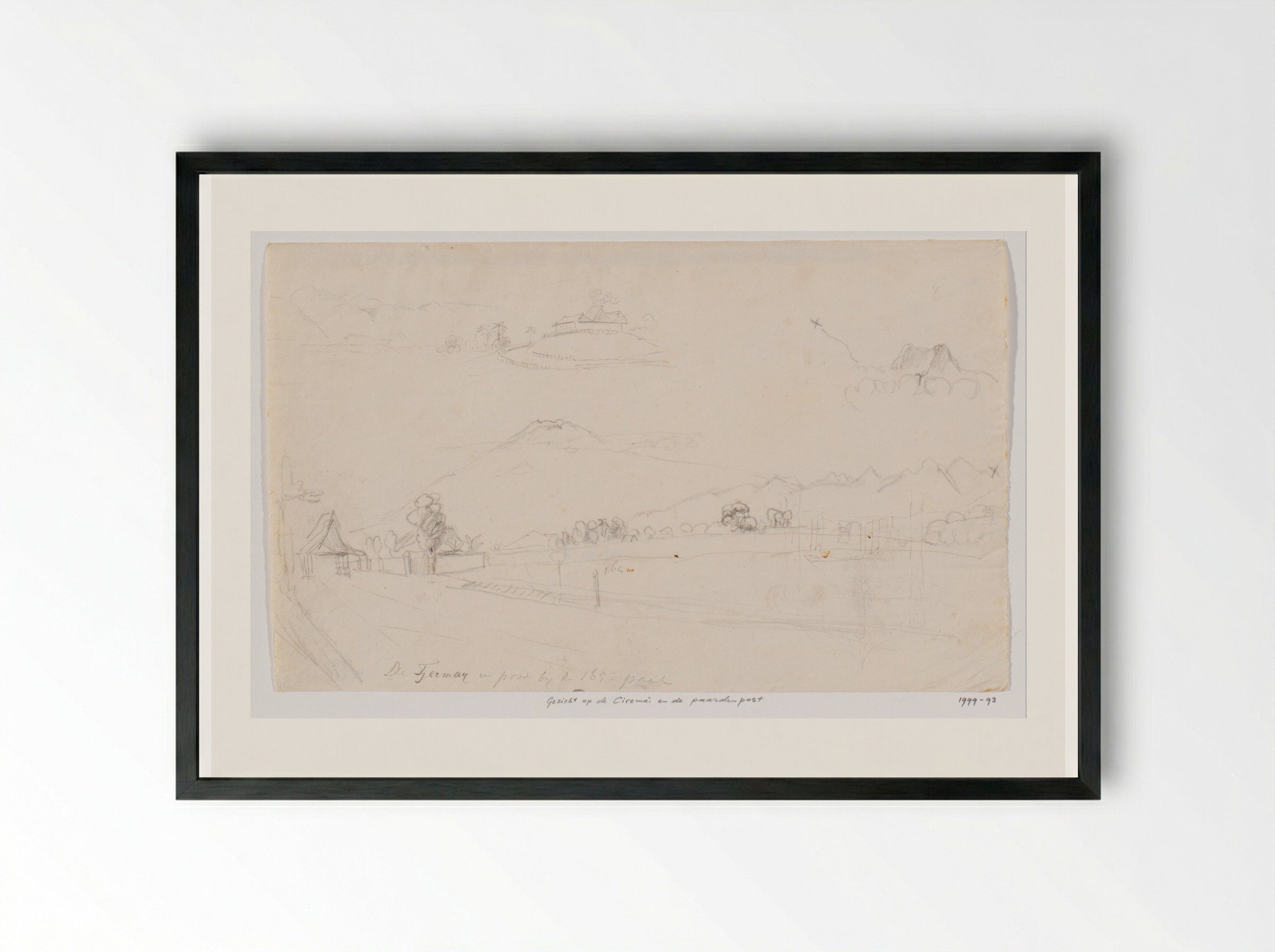 Gezicht op de Ciremai en paardenpost - Adrianus Johannes Bik - Framed Print Black