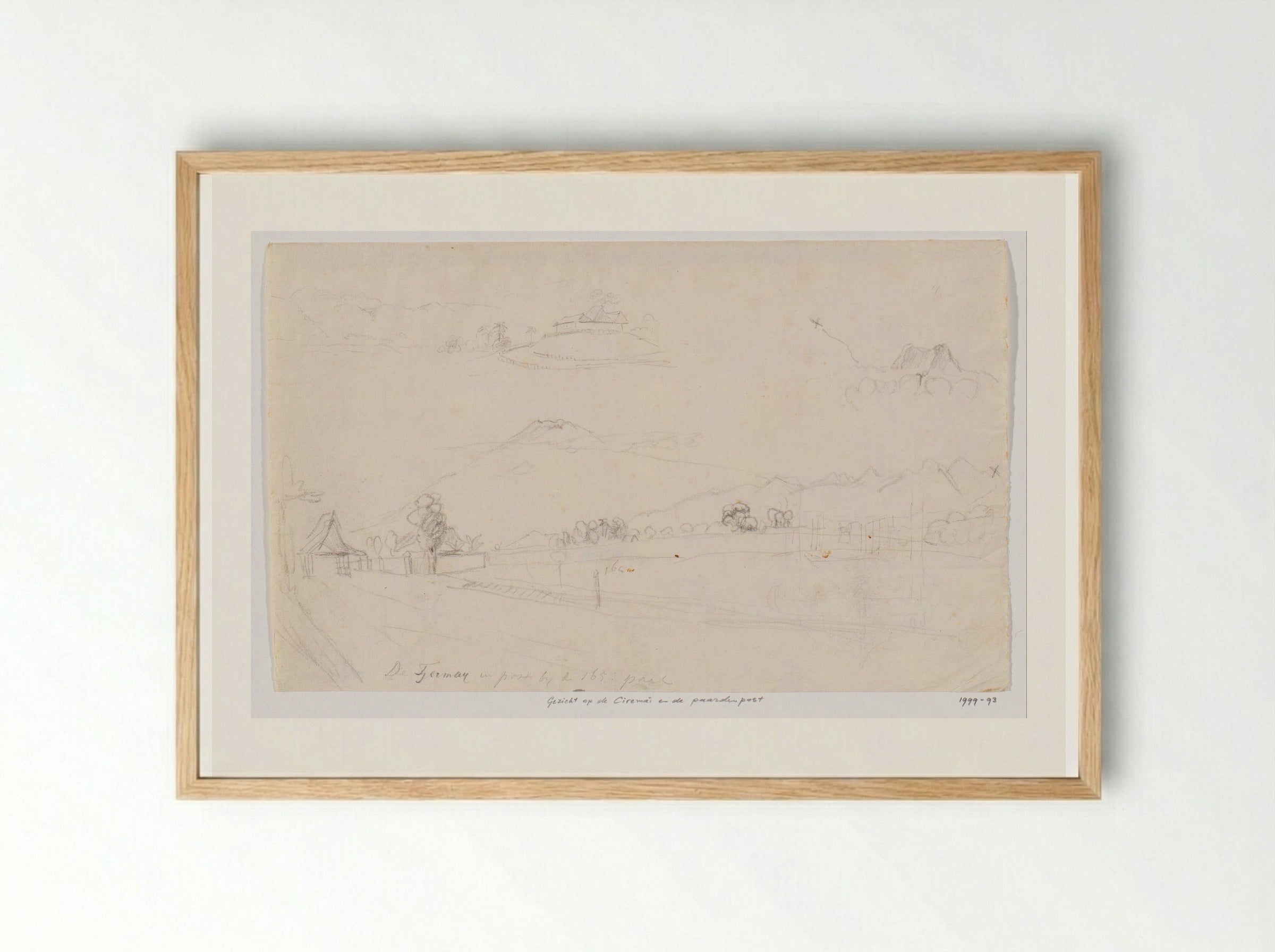 Gezicht op de Ciremai en paardenpost - Adrianus Johannes Bik - Framed Print Wood