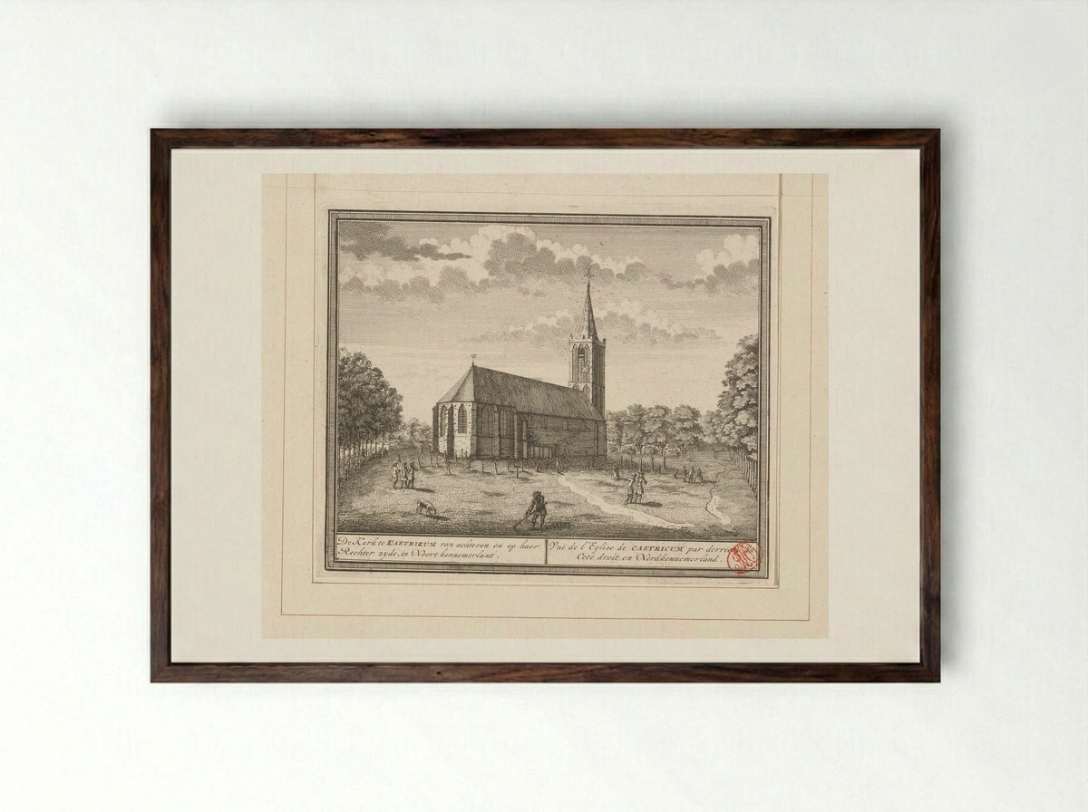 Gezicht op de Dorpskerk te Castricum - Hendrik de Leth - Framed Print Dark Wood