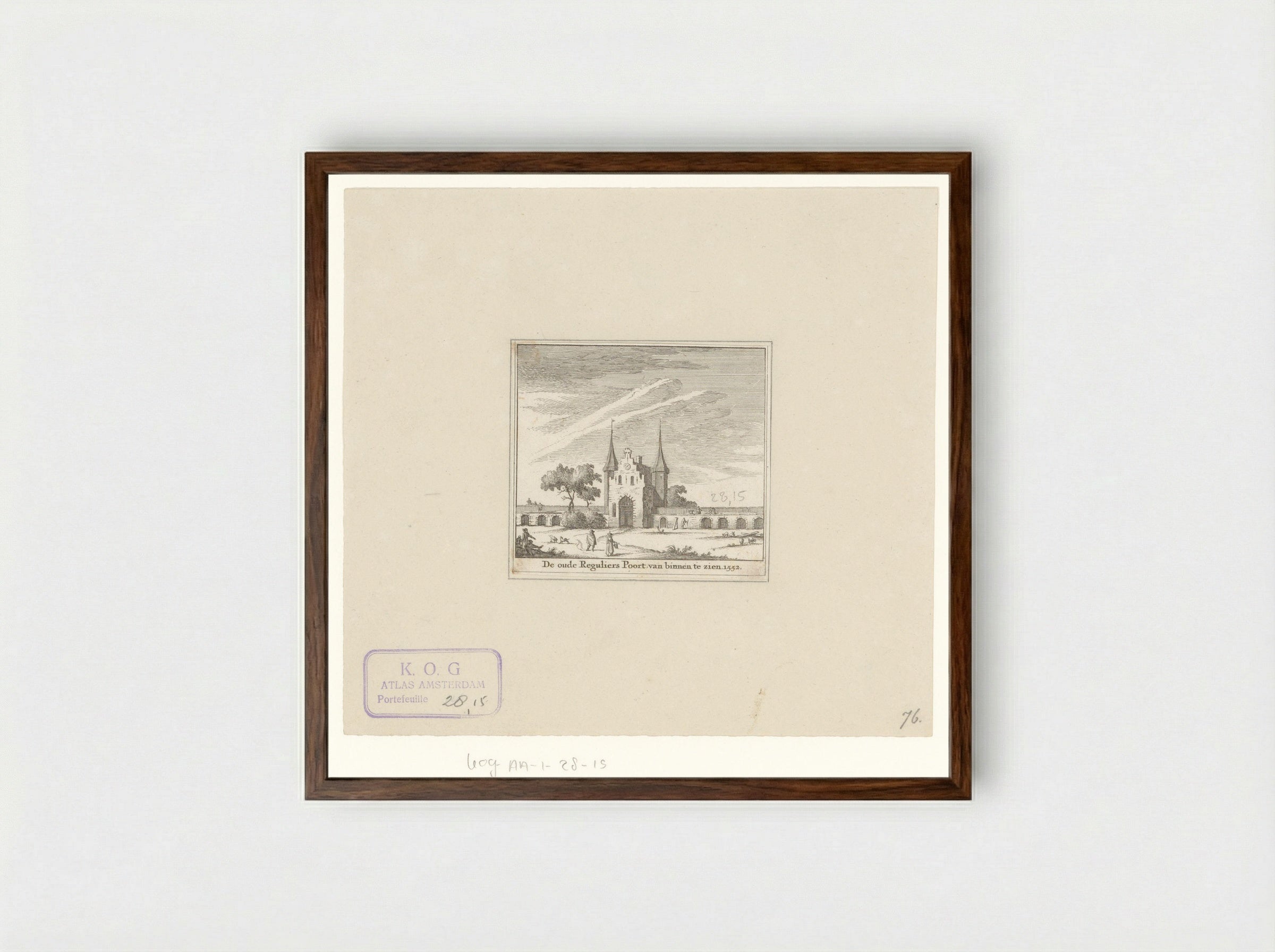 Gezicht op de Eerste Regulierspoort te Amsterdam, 1552 - Jan Goeree - Framed Print Dark Wood
