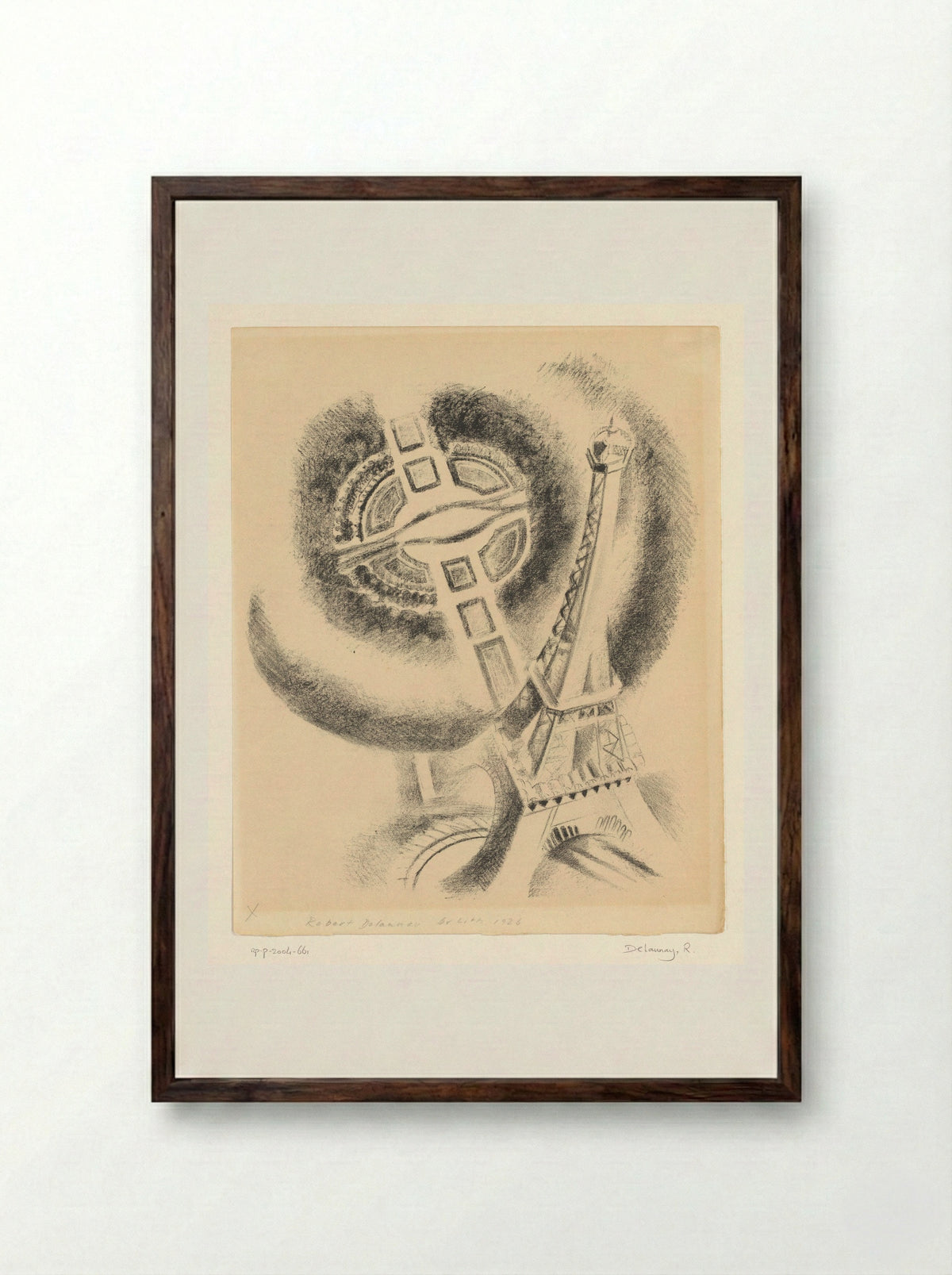 Gezicht op de Eiffeltoren en het Champ-de-Mars van bovenaf gezien - Robert Delaunay - Framed Print Dark Wood