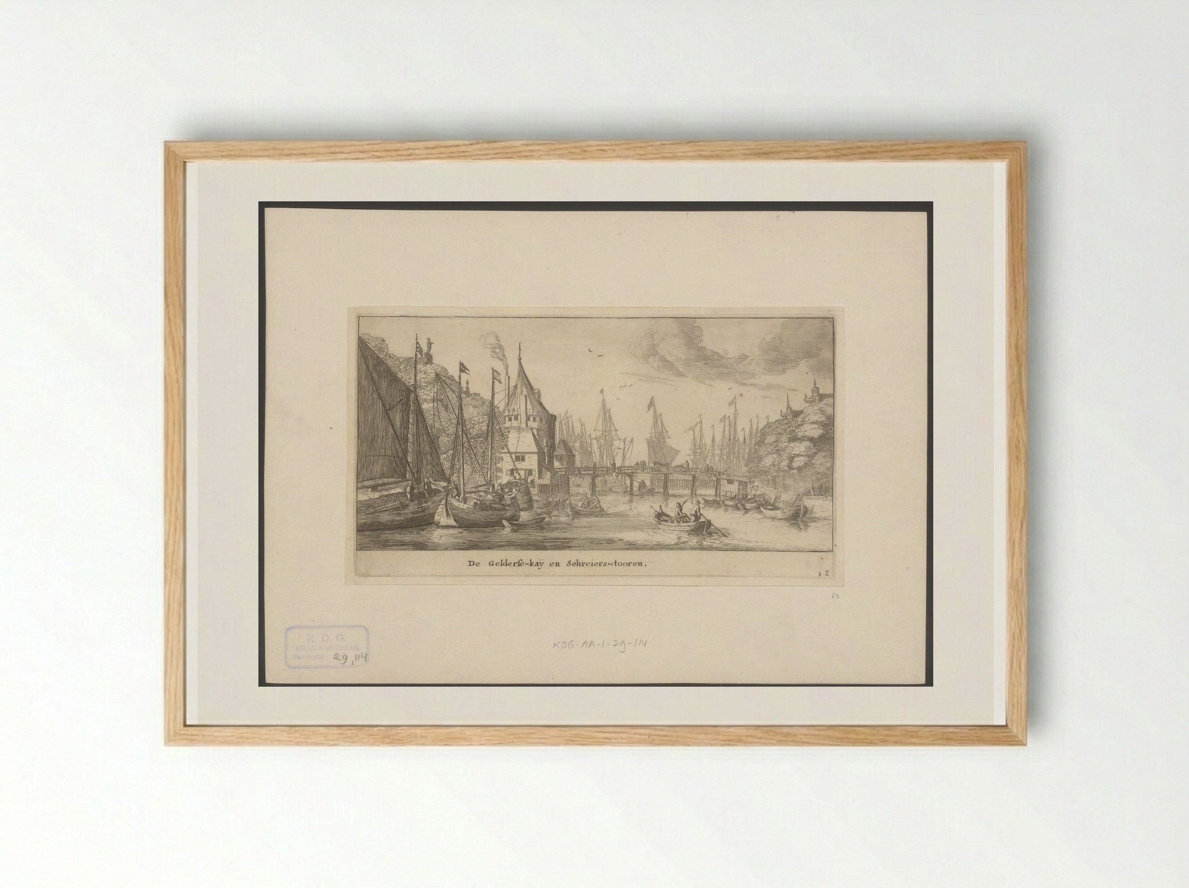 Gezicht op de Geldersekade en Schreierstoren te Amsterdam - Reinier Nooms - Framed Print Wood