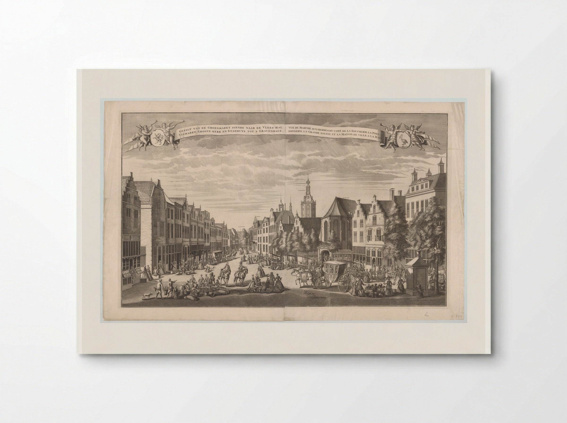 Gezicht op de Groenmarkt, de Vleeshal en Grote Kerk in Den Haag - Leonard Schenk - Poster