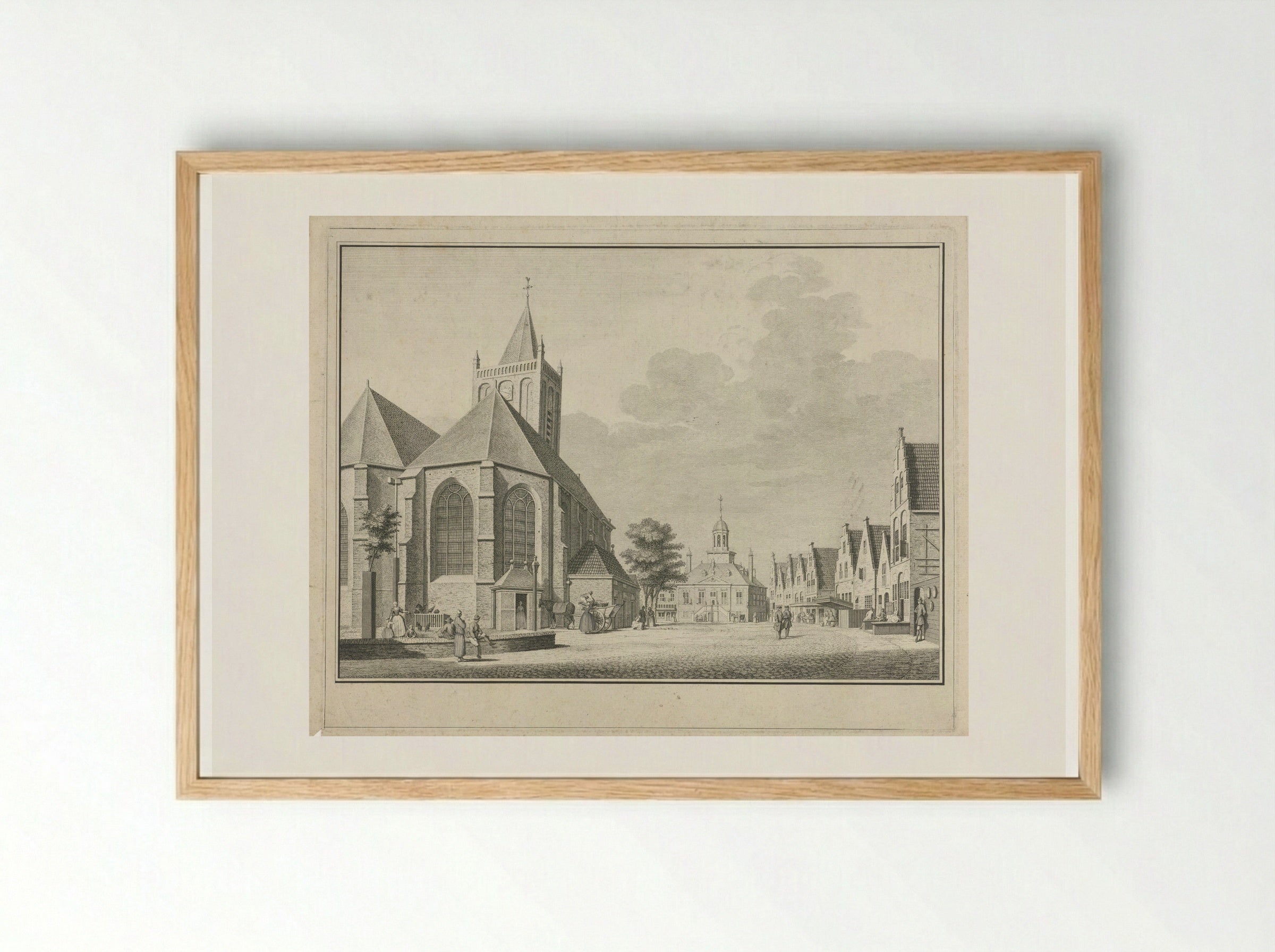 Gezicht op de Grote Kerk en het Oude Stadhuis aan de Markt te Vlaardingen - Jan Caspar Philips - Framed Print Wood