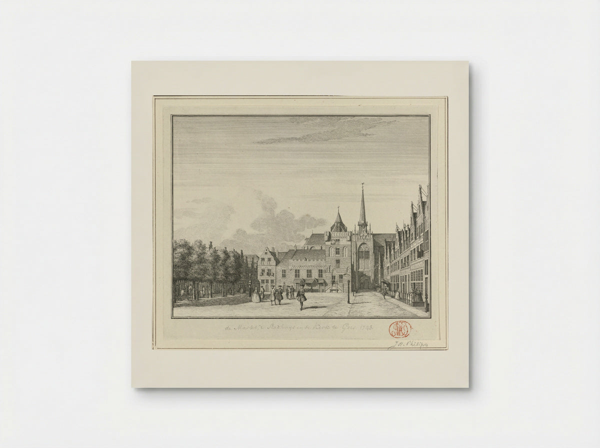 Gezicht op de Grote Markt, het stadhuis en de Grote Kerk te Goes - Jan Caspar Philips - Poster