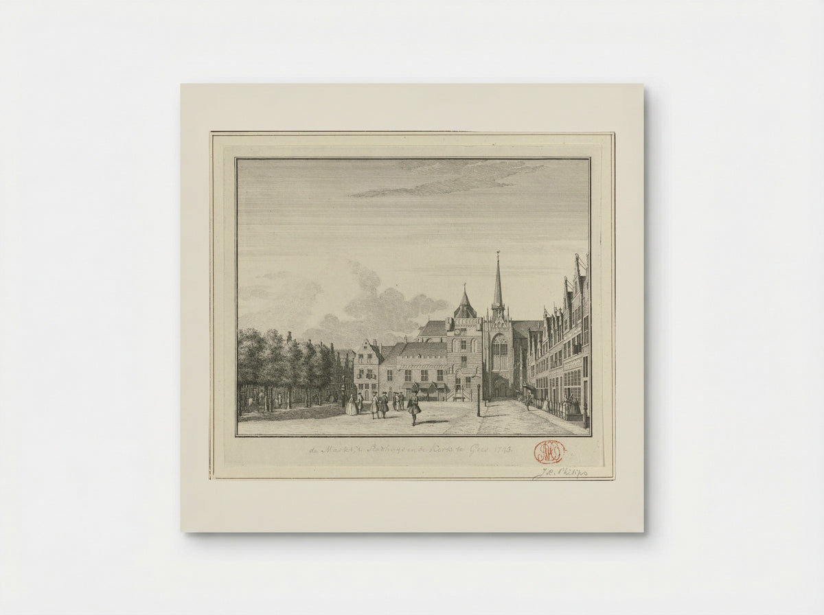 Gezicht op de Grote Markt, het stadhuis en de Grote Kerk te Goes - Jan Caspar Philips - Poster