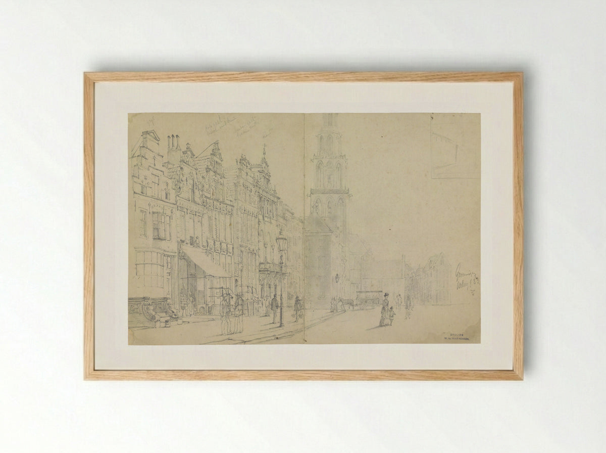 Gezicht op de Grote Markt in Groningen - Willem de Haas Hemken - Framed Print Wood