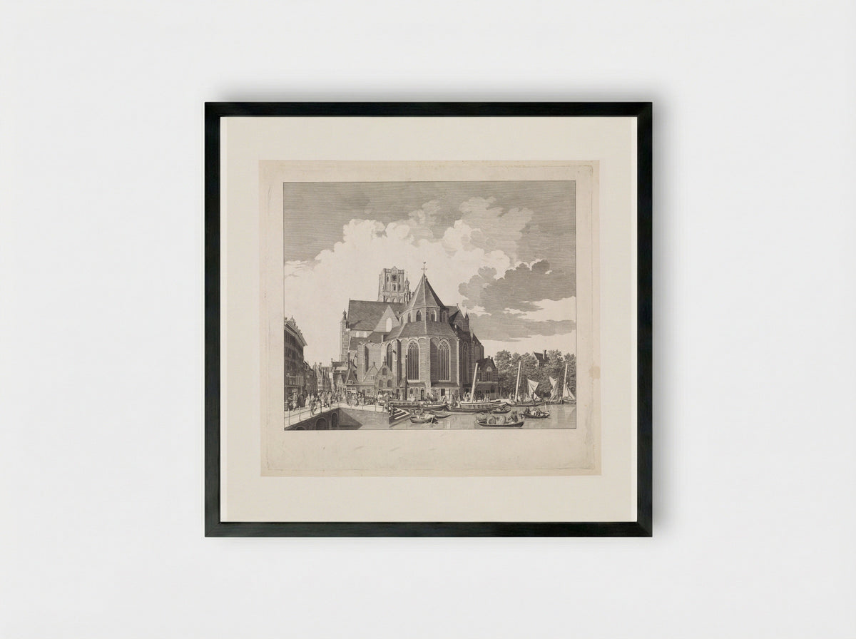 Gezicht op de Grote of Sint-Laurenskerk te Rotterdam - Jan Punt - Framed Print Black