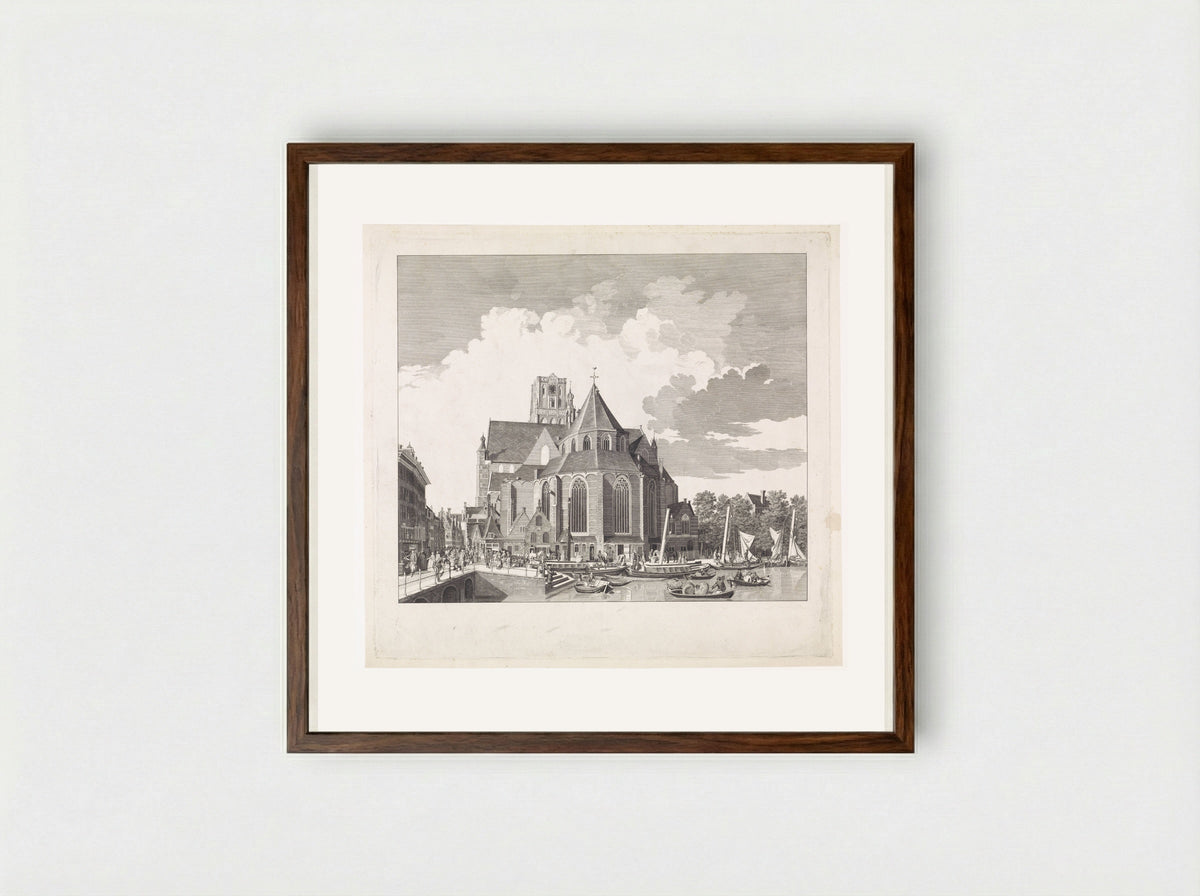 Gezicht op de Grote of Sint-Laurenskerk te Rotterdam - Jan Punt - Framed Print Dark Wood