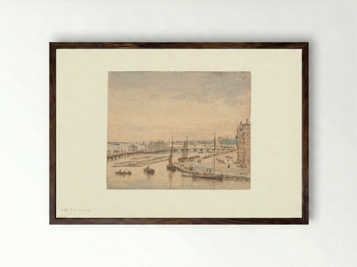 Gezicht op de Haringpakkerij en de Nieuwe Stadsherberg - Nicolaas Johannes Roosenboom - Framed Print Dark Wood