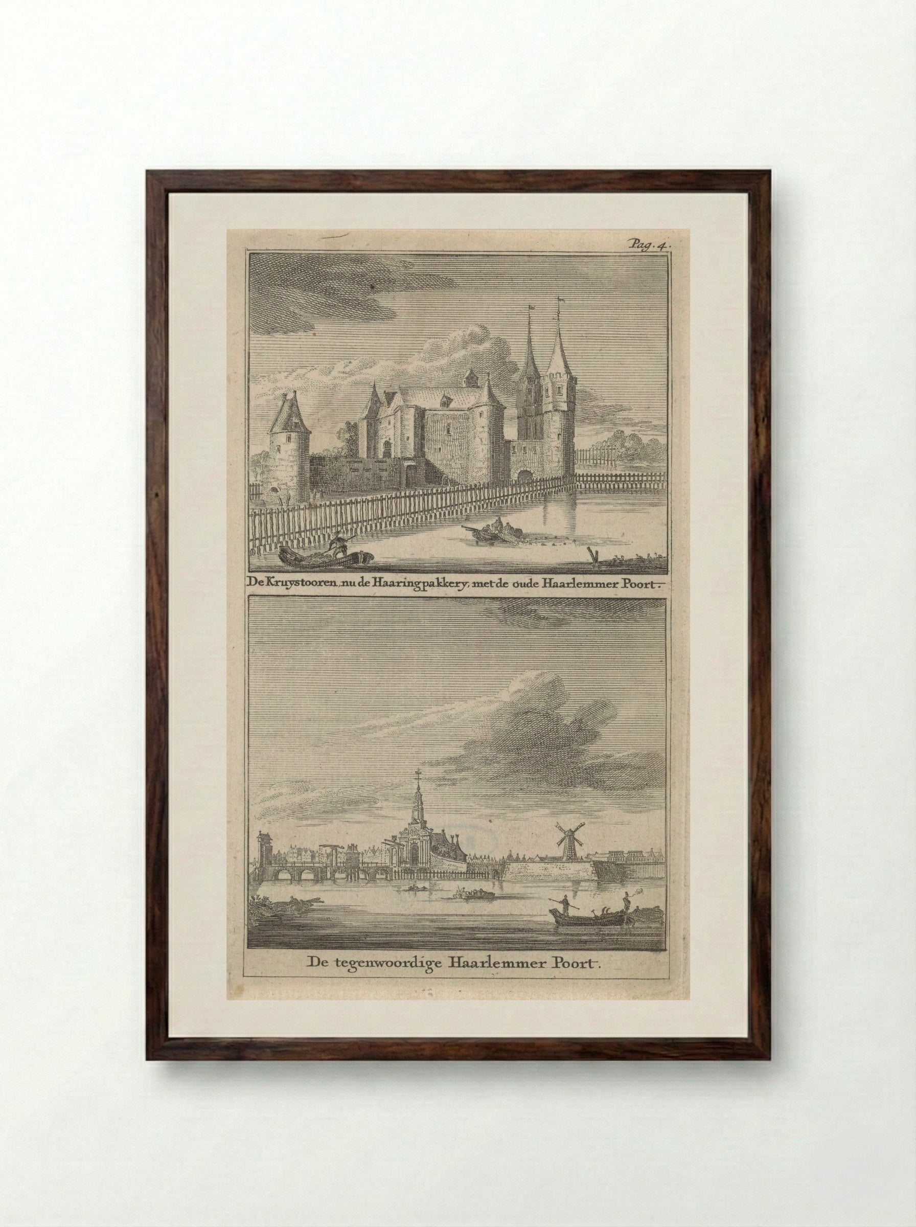 Gezicht op de Haringpakkerstoren en de Haarlemmerpoort - Jan Goeree - Framed Print Dark Wood