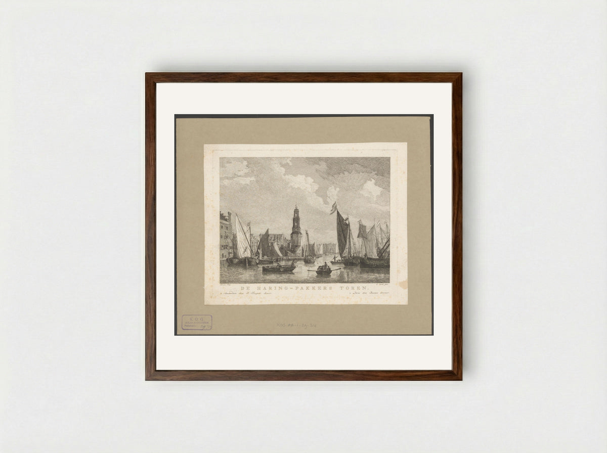 Gezicht op de Haringpakkerstoren te Amsterdam - F.W. Musculus - Framed Print Dark Wood