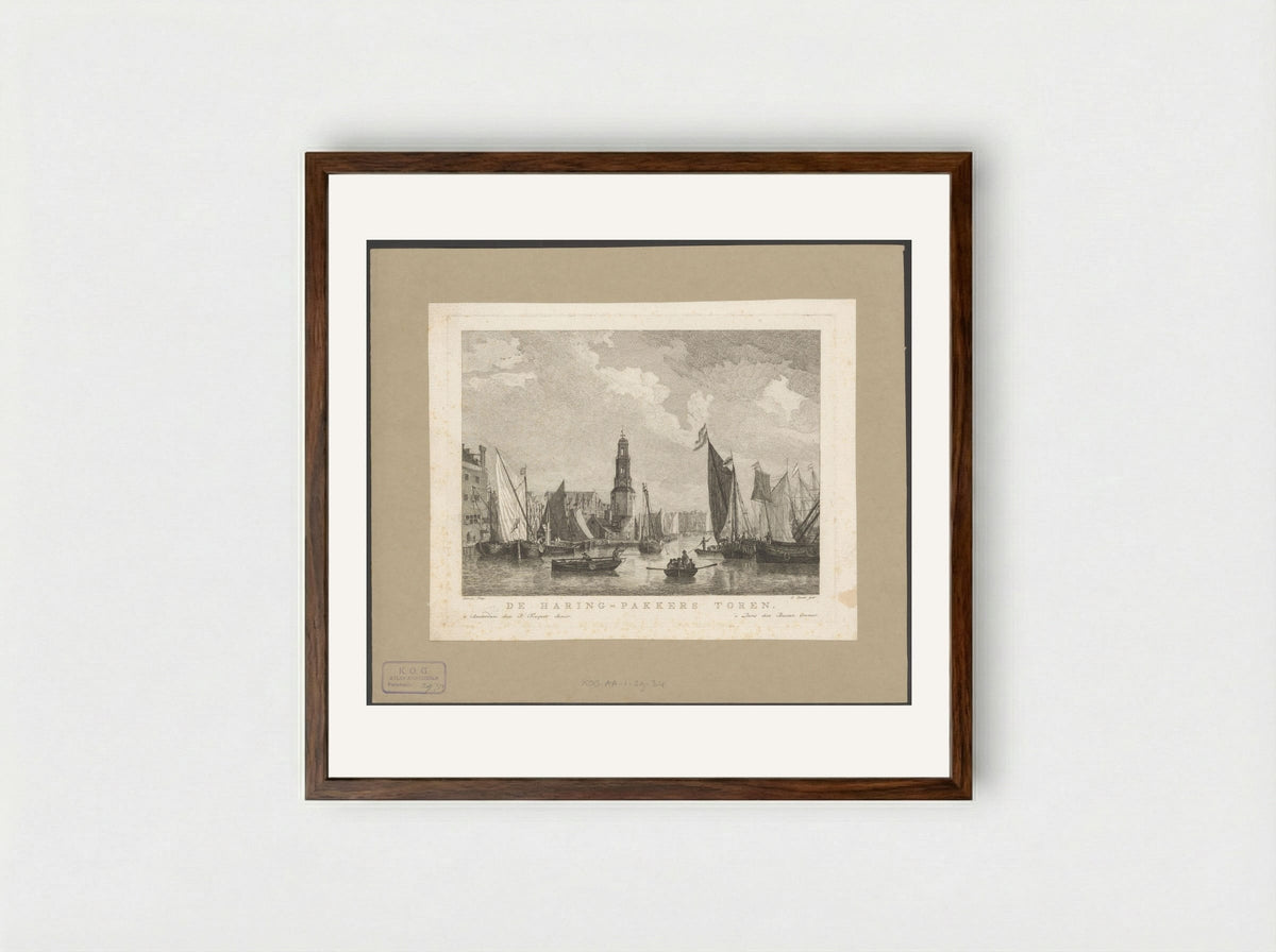 Gezicht op de Haringpakkerstoren te Amsterdam - F.W. Musculus - Framed Print Dark Wood