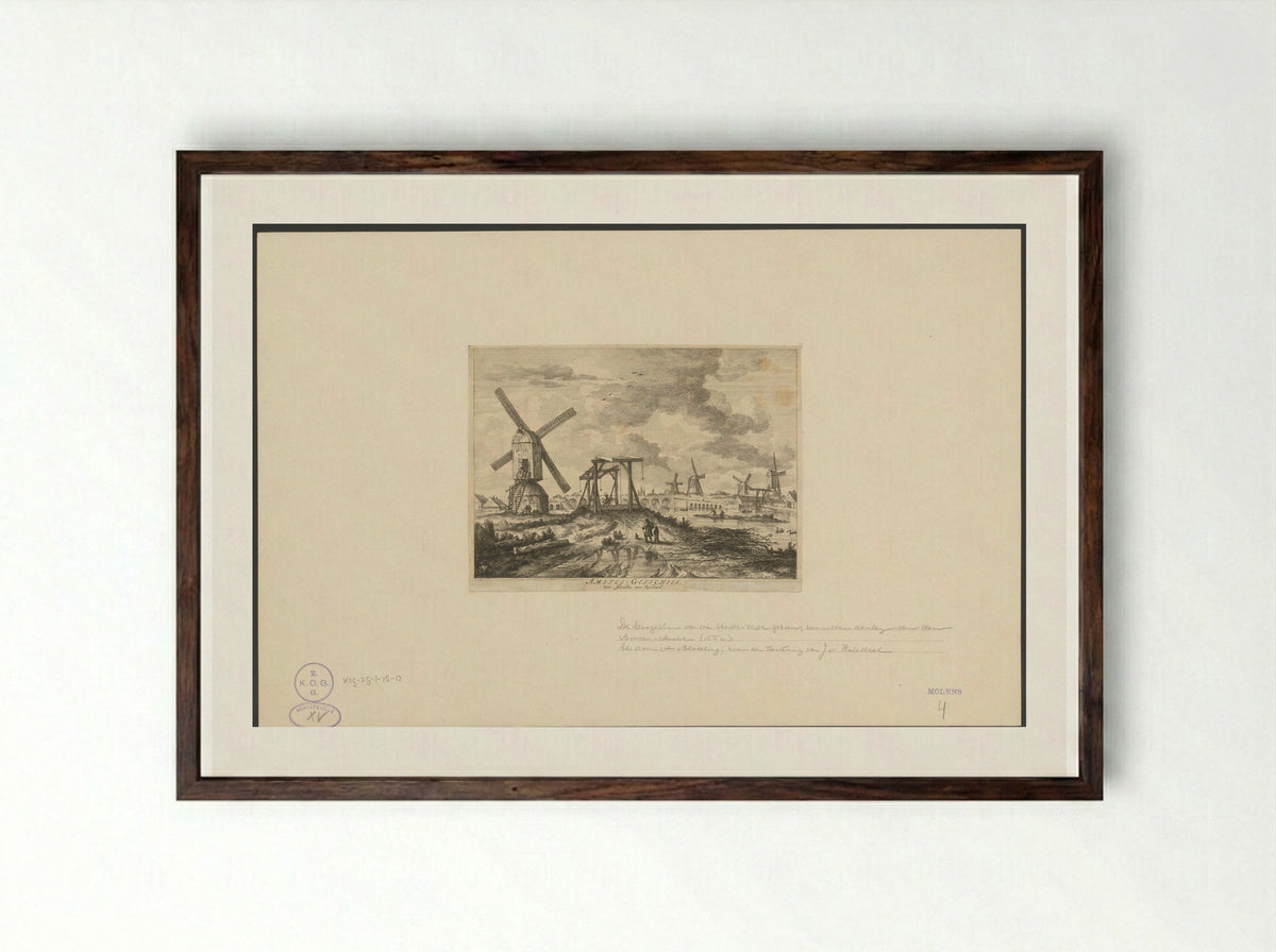 Gezicht op de Hogesluis vanaf de Utrechtse zijde - Abraham Bloteling - Framed Print Dark Wood