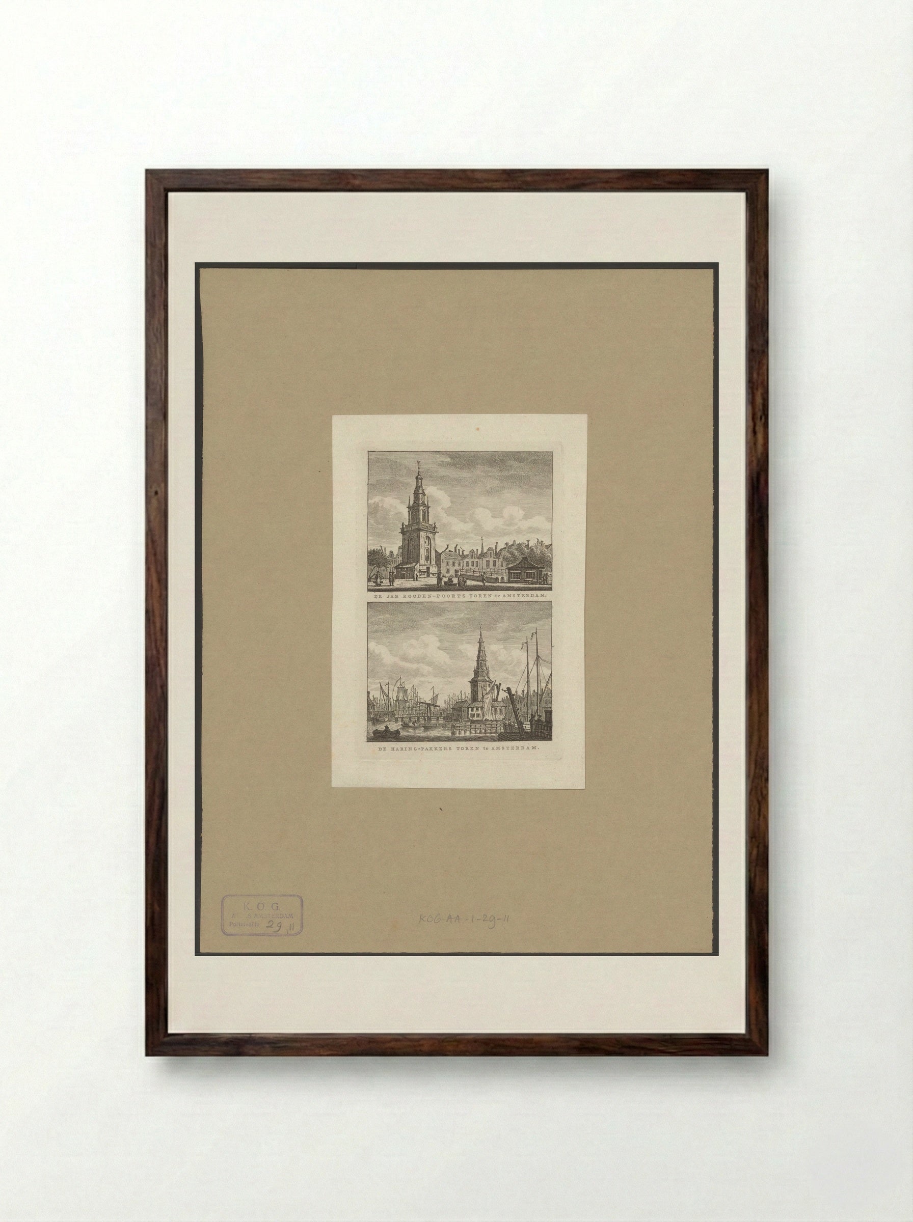 Gezicht op de Jan Roodenpoortstoren en Haringpakkerstoren te Amsterdam - Carel Frederik Bendorp (I) - Framed Print Dark Wood