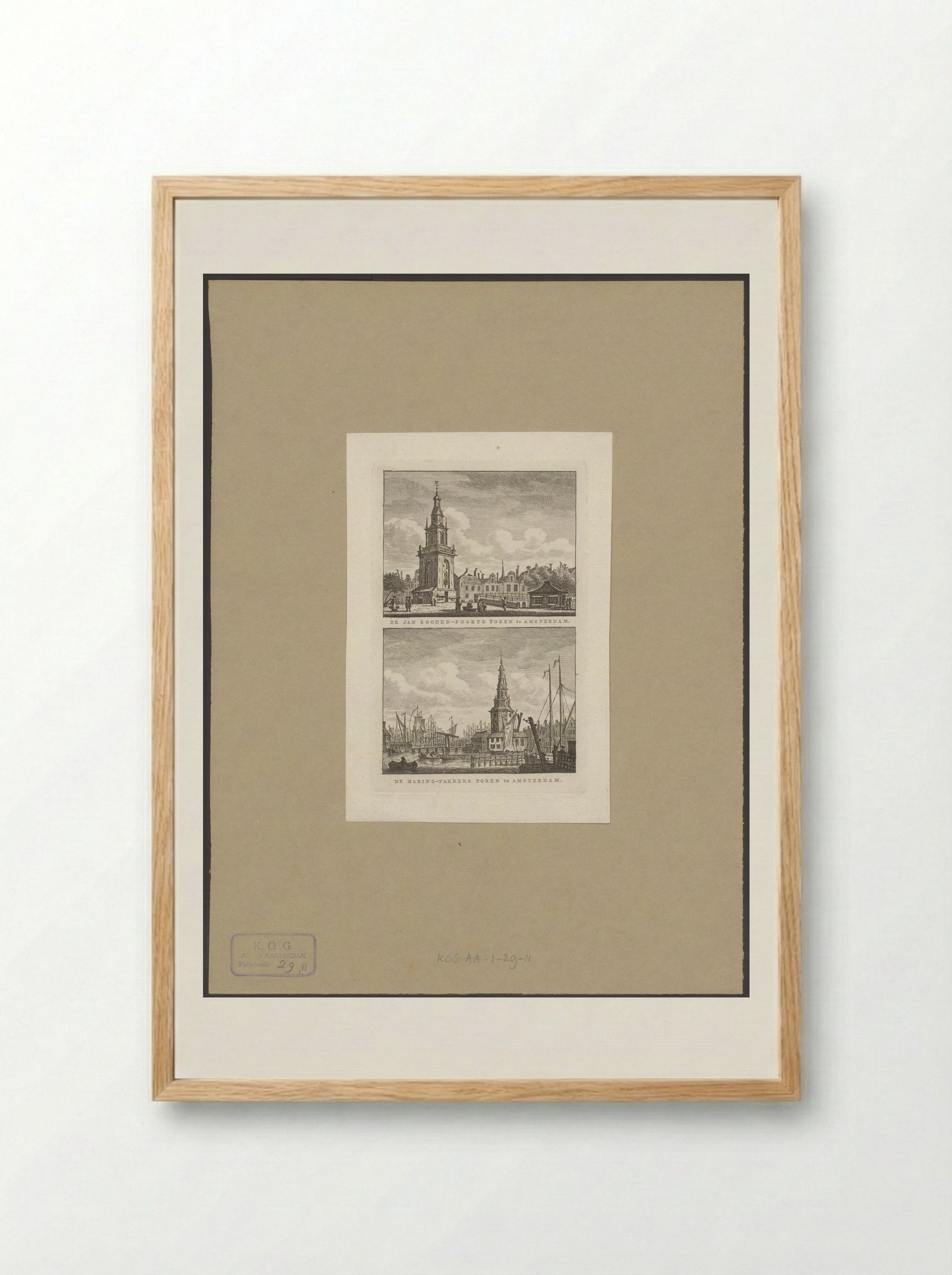 Gezicht op de Jan Roodenpoortstoren en Haringpakkerstoren te Amsterdam - Carel Frederik Bendorp (I) - Framed Print Wood