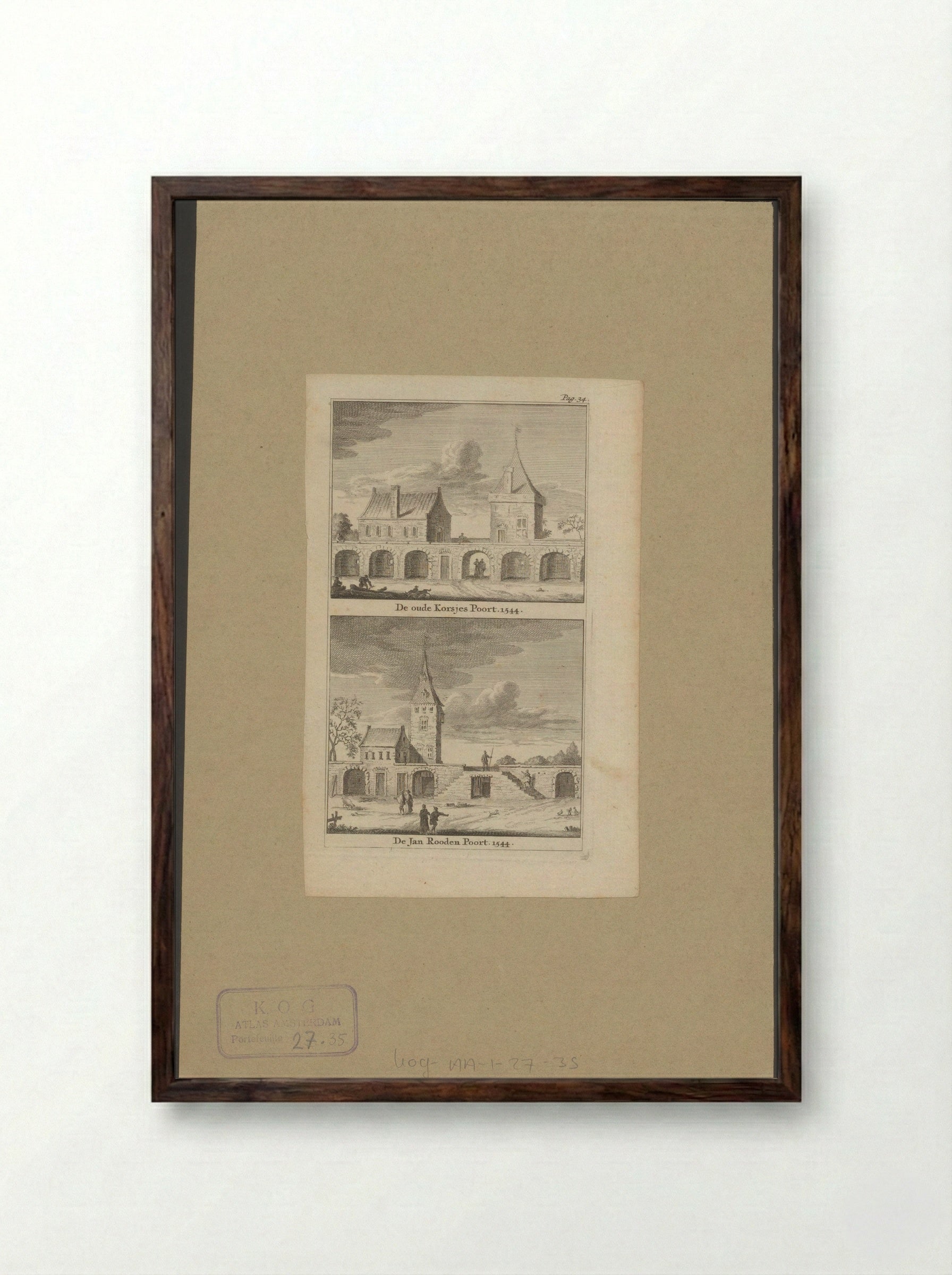 Gezicht op de Korsjespoort en Jan Roodenpoortstoren te Amsterdam - Jan Goeree - Framed Print Dark Wood