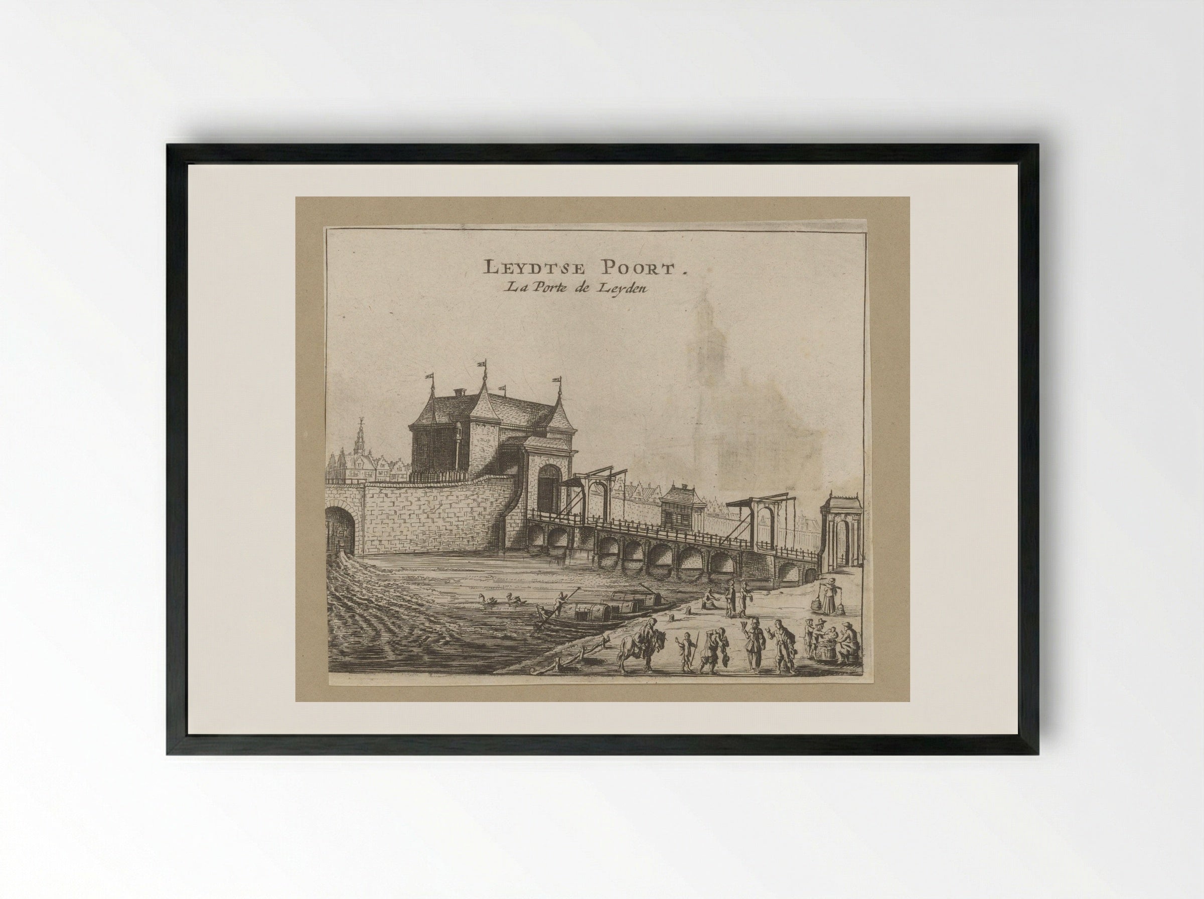 Gezicht op de Leidsepoort te Amsterdam - Jan Veenhuysen - Framed Print Black