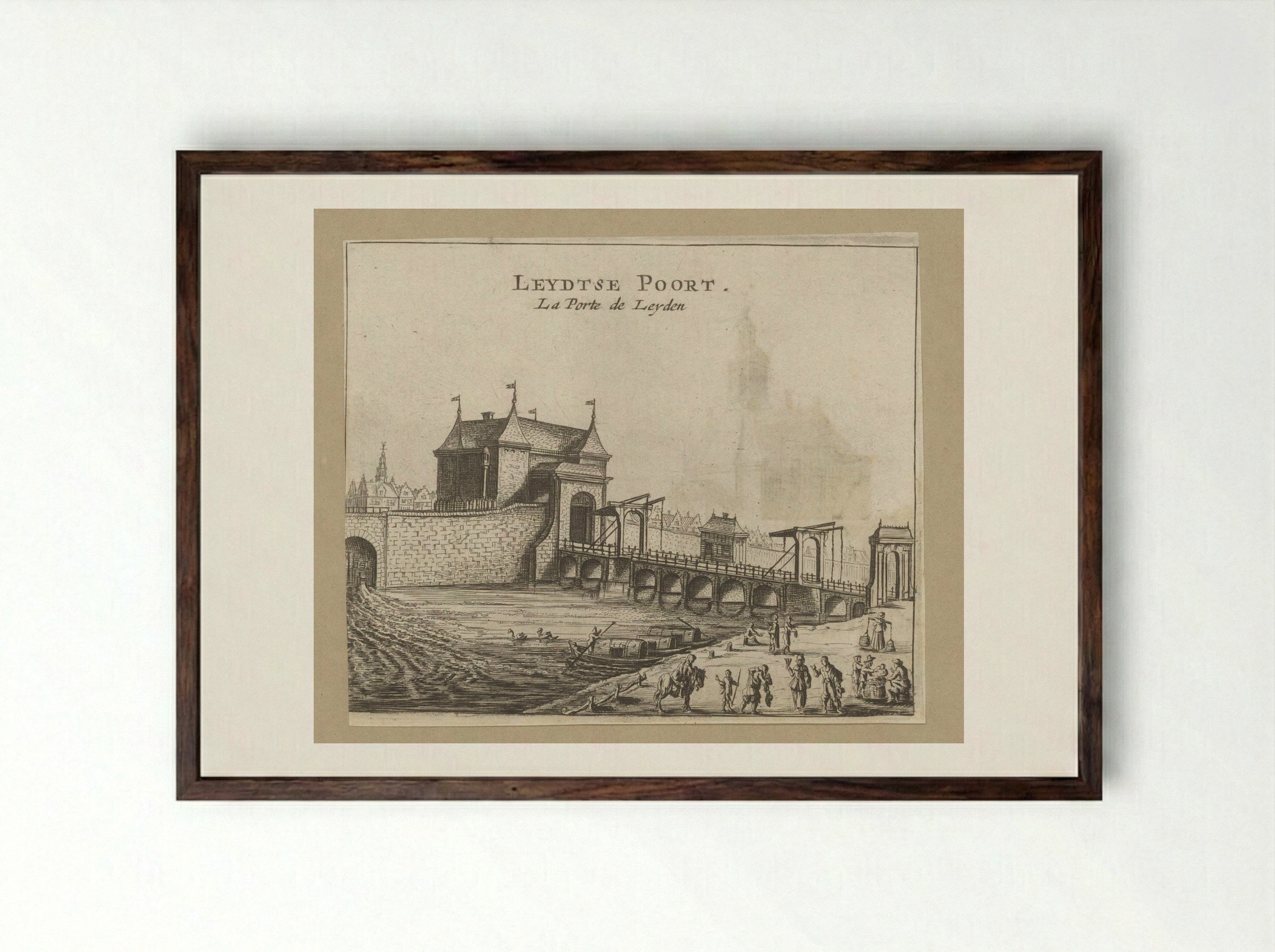 Gezicht op de Leidsepoort te Amsterdam - Jan Veenhuysen - Framed Print Dark Wood