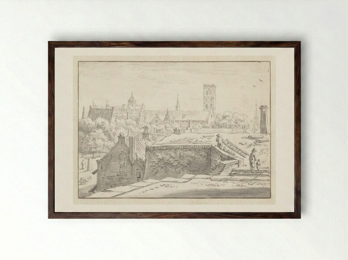 Gezicht op de Mariakerk - Herman Saftleven - Framed Print Dark Wood