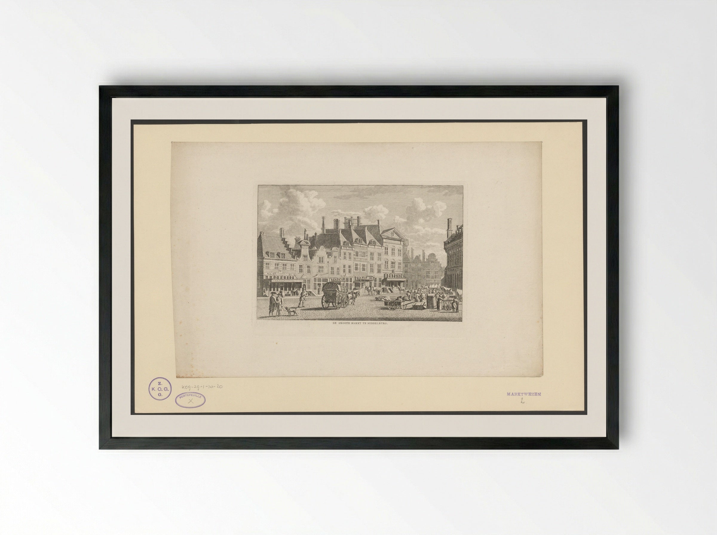Gezicht op de Markt in Middelburg - Carel Frederik Bendorp (I) - Framed Print Black