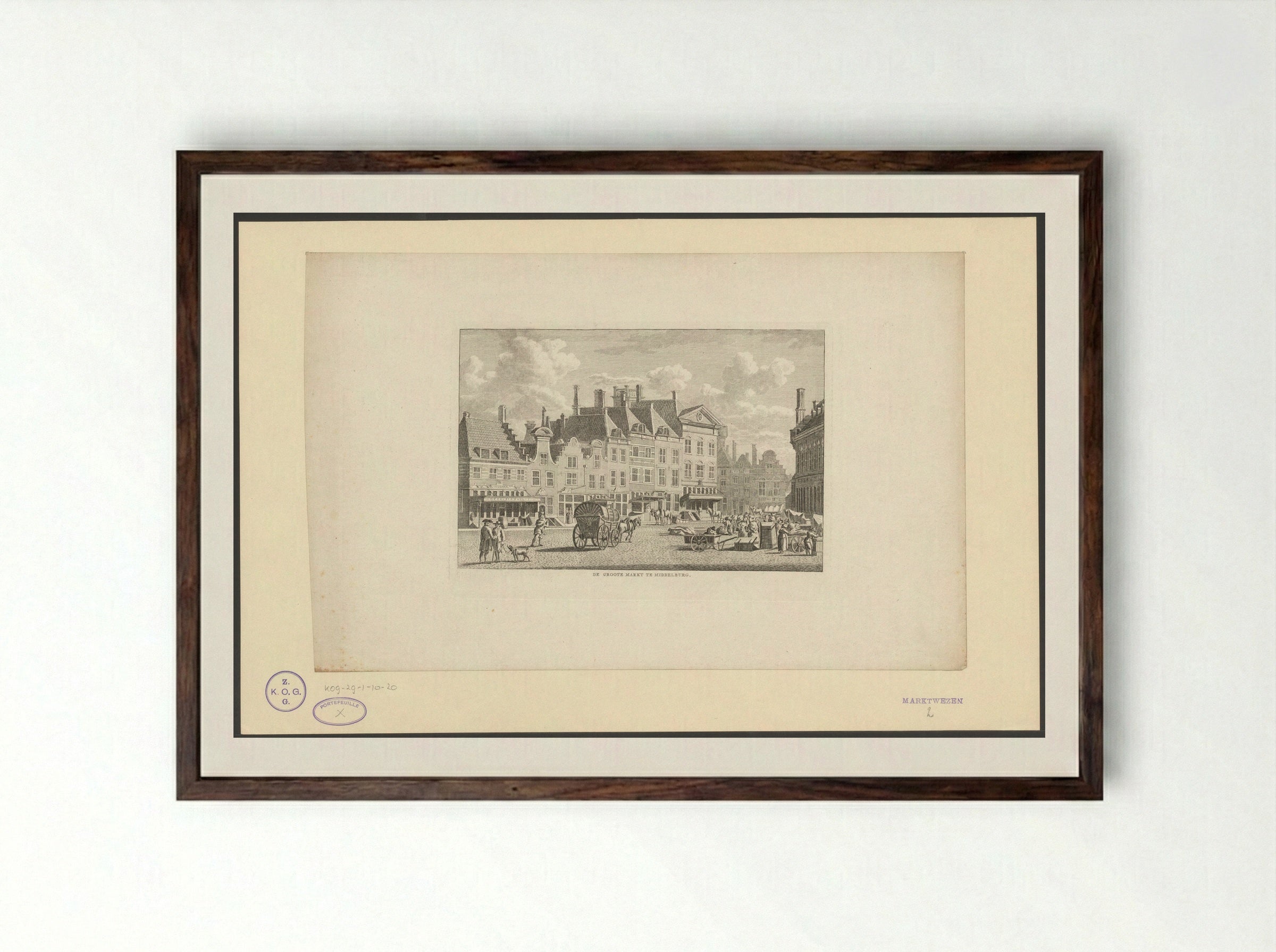 Gezicht op de Markt in Middelburg - Carel Frederik Bendorp (I) - Framed Print Dark Wood
