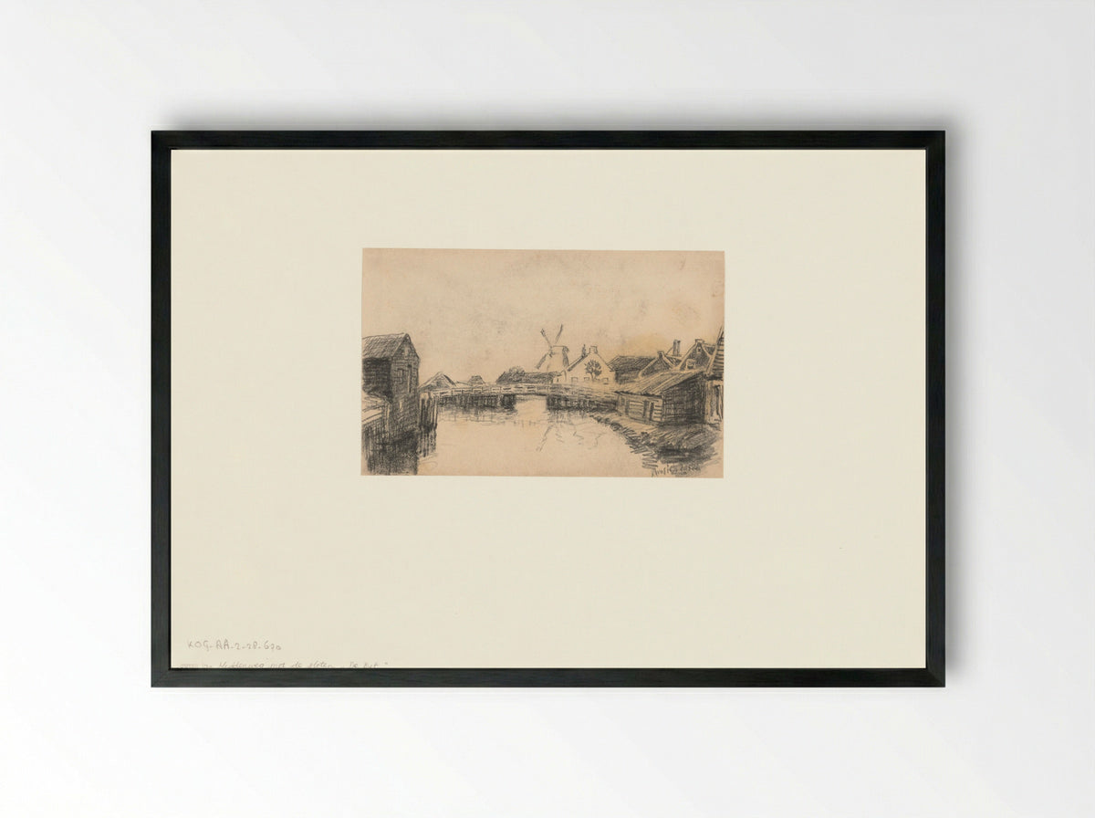 Gezicht op de Middenweg met molen De Bijl - Anthonie van Teijn - Framed Print Black