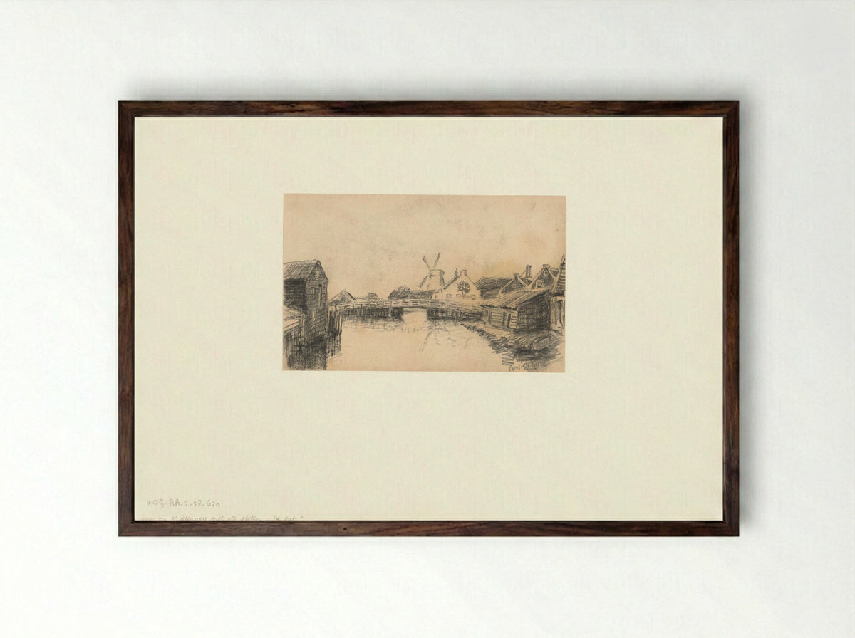 Gezicht op de Middenweg met molen De Bijl - Anthonie van Teijn - Framed Print Dark Wood