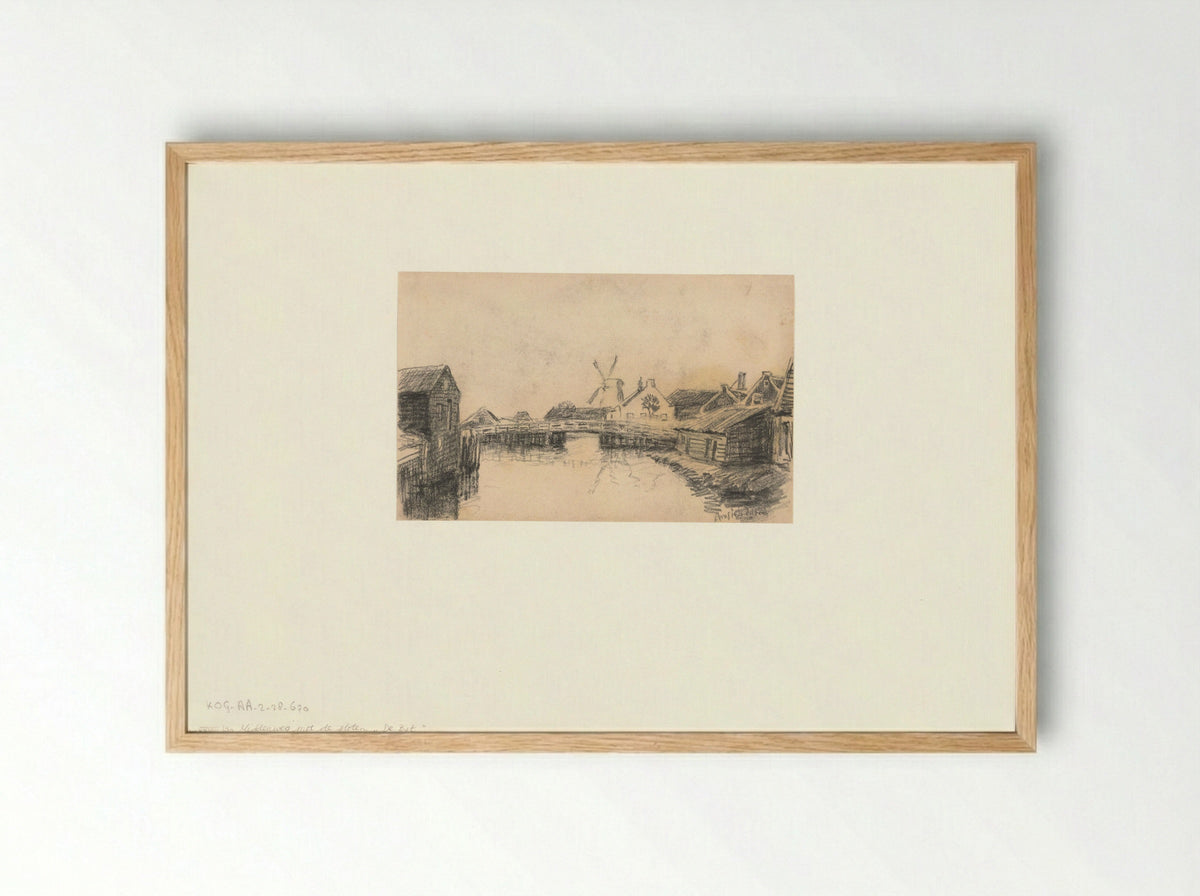 Gezicht op de Middenweg met molen De Bijl - Anthonie van Teijn - Framed Print Wood