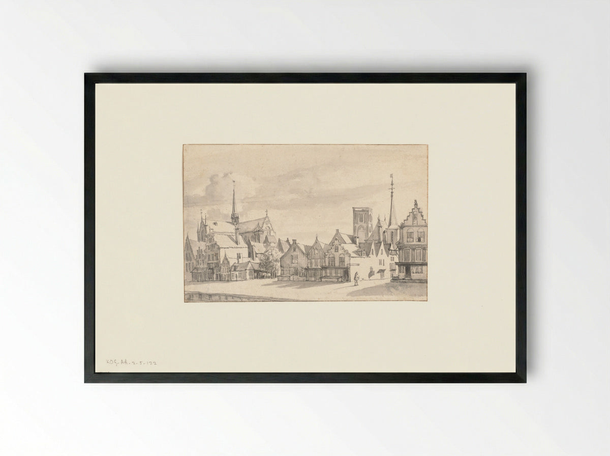 Gezicht op de Nieuwezijds Voorburgwal - Gerrit van Lambertsz - Framed Print Black