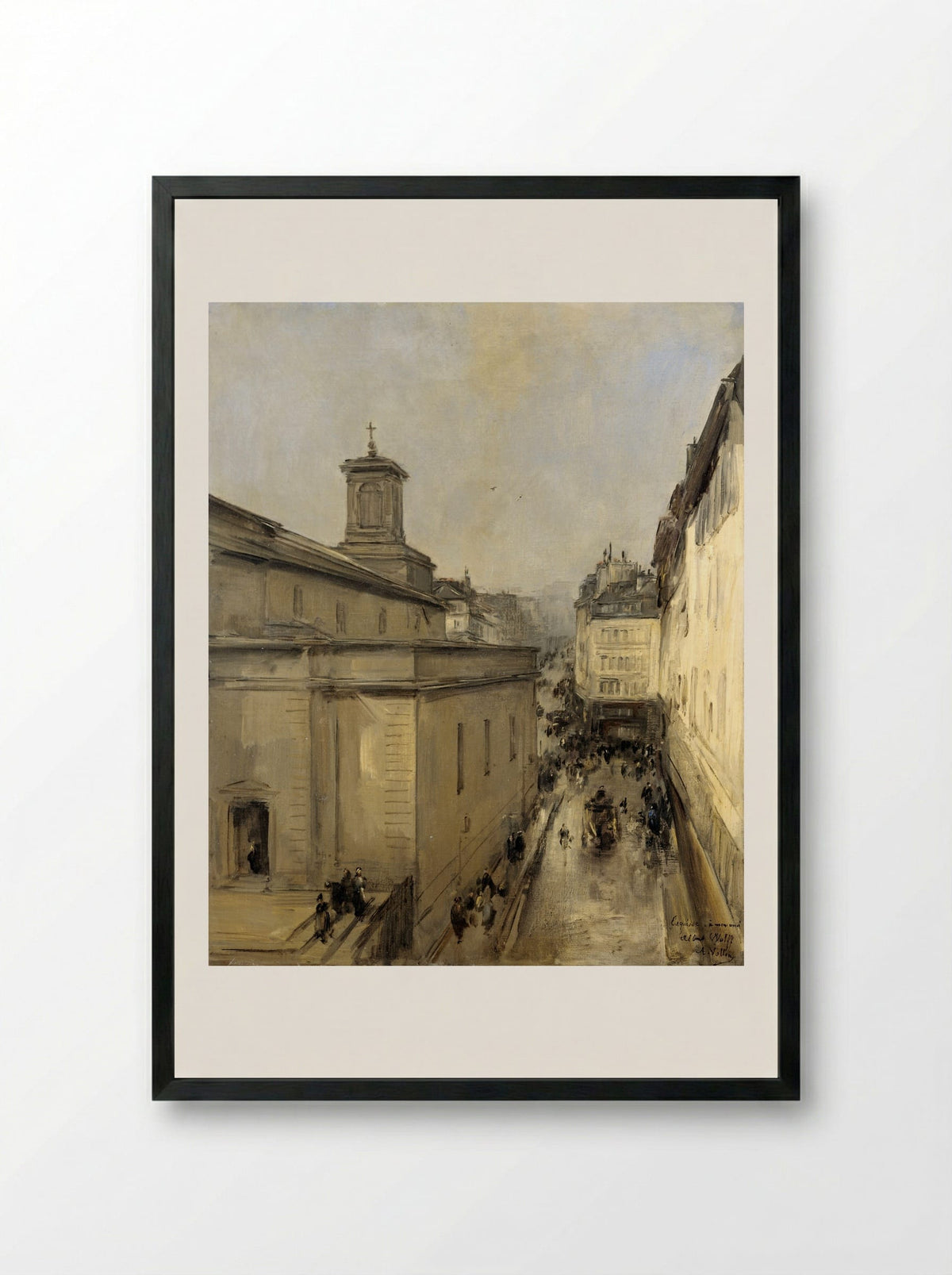 Gezicht op de Notre Dame de Lorette en de Rue Fléchier te Parijs - Antoine Vollon - Framed Print Black