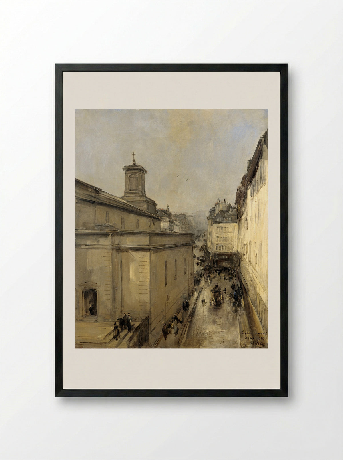 Gezicht op de Notre Dame de Lorette en de Rue Fléchier te Parijs - Antoine Vollon - Framed Print Black