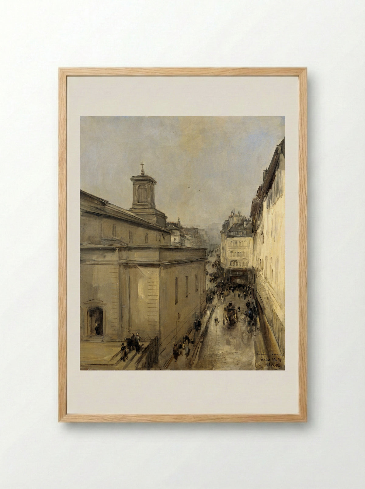 Gezicht op de Notre Dame de Lorette en de Rue Fléchier te Parijs - Antoine Vollon - Framed Print Wood