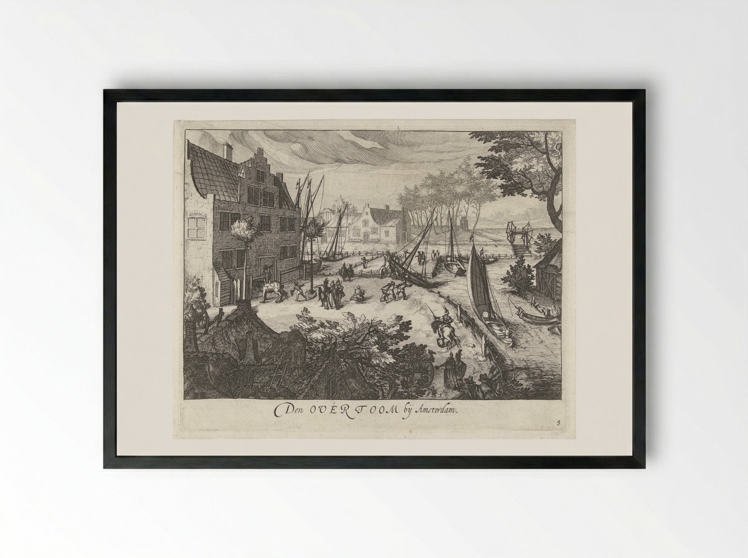 Gezicht op de Overtoom bij Amsterdam - Simon Frisius - Framed Print Black