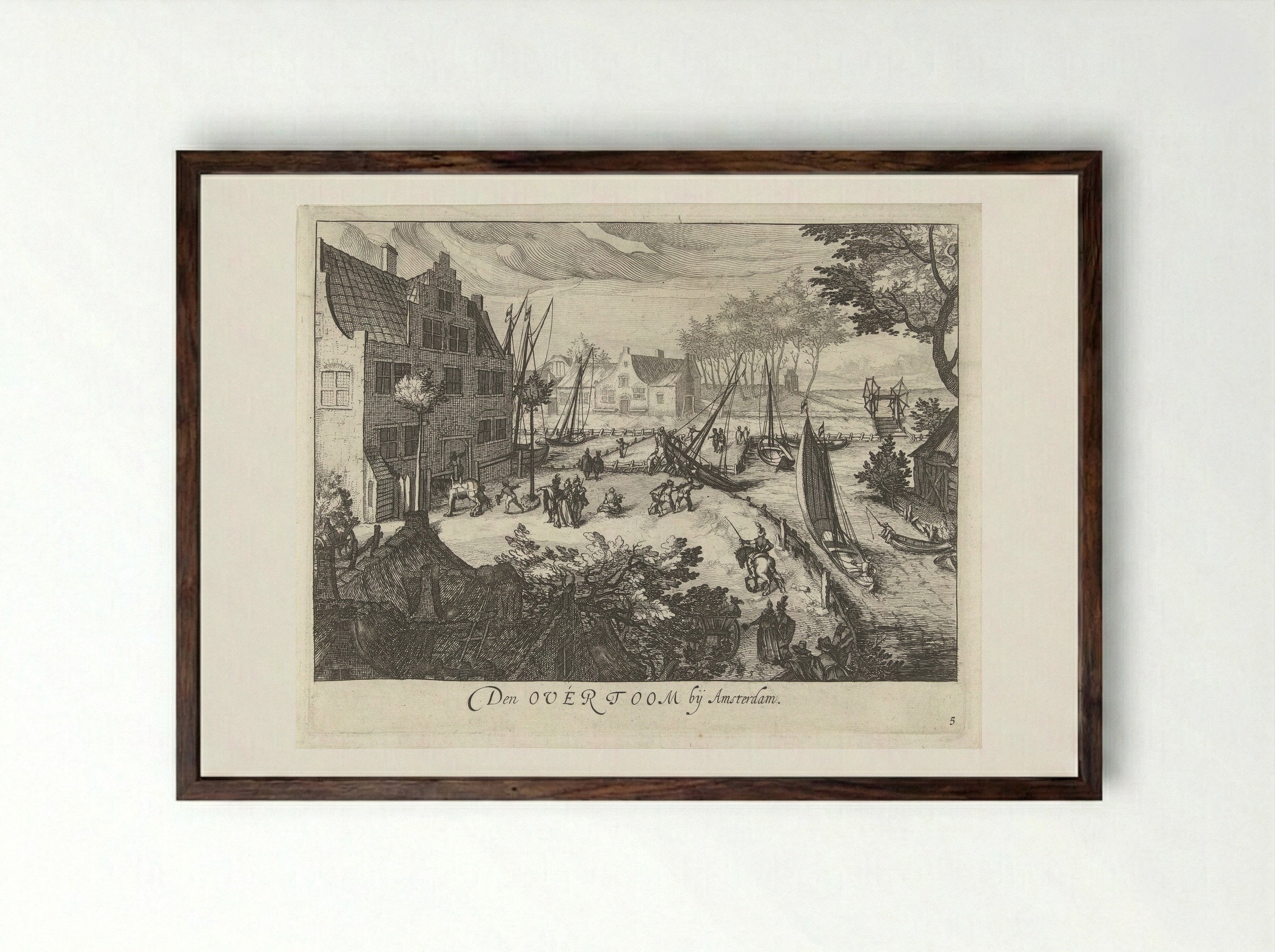 Gezicht op de Overtoom bij Amsterdam - Simon Frisius - Framed Print Dark Wood