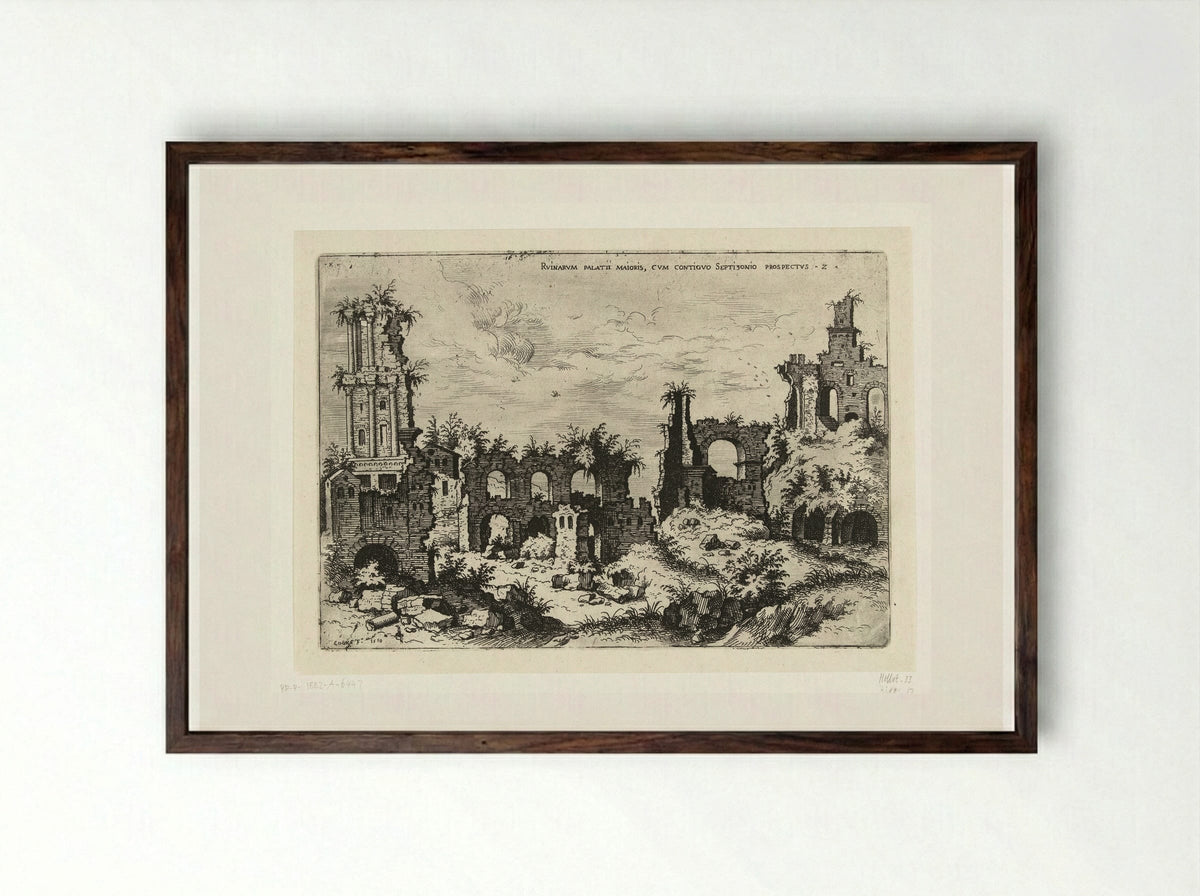 Gezicht op de Palatijn met het Septizonium - Hieronymus Cock - Framed Print Dark Wood