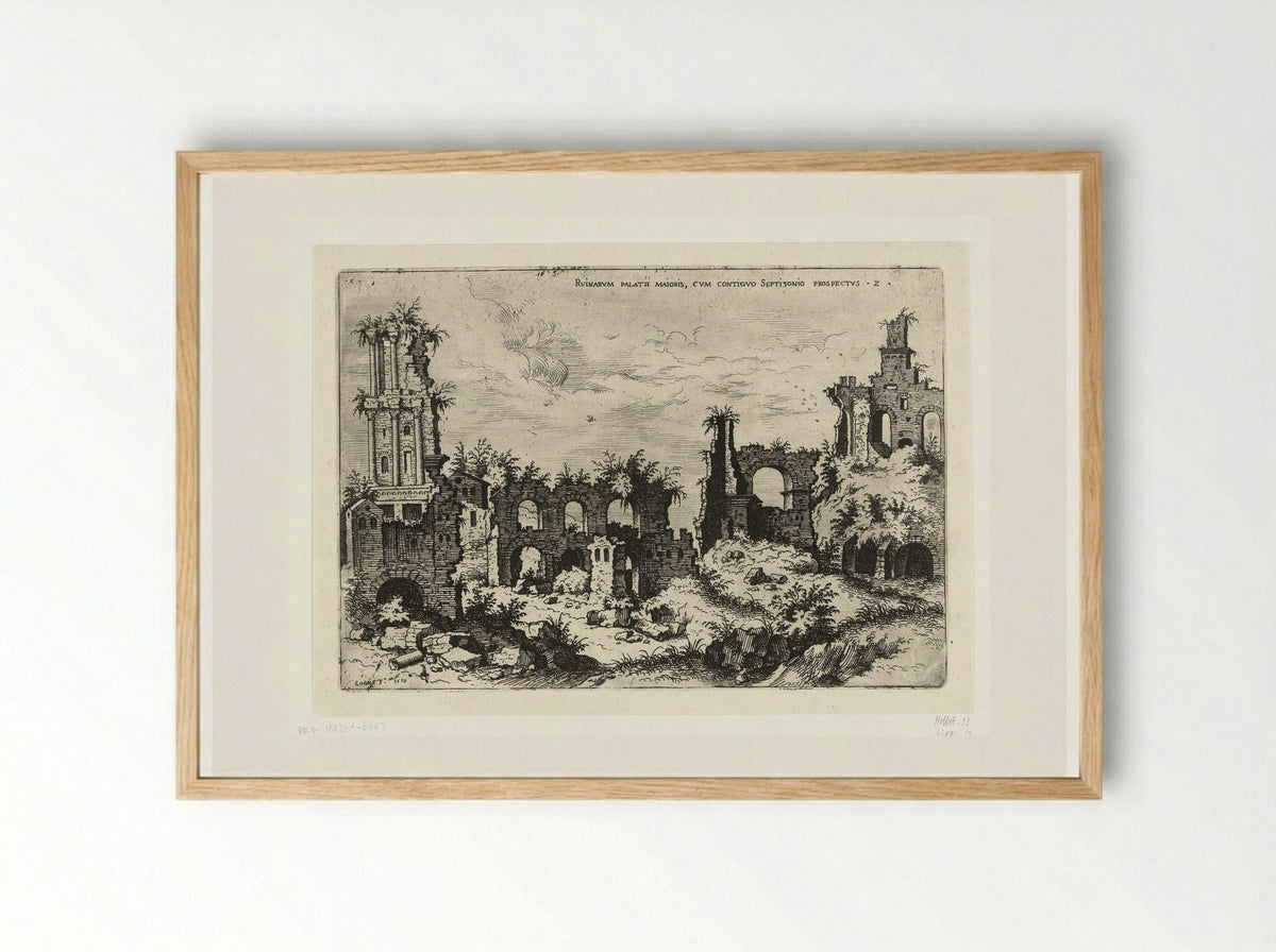 Gezicht op de Palatijn met het Septizonium - Hieronymus Cock - Framed Print Wood