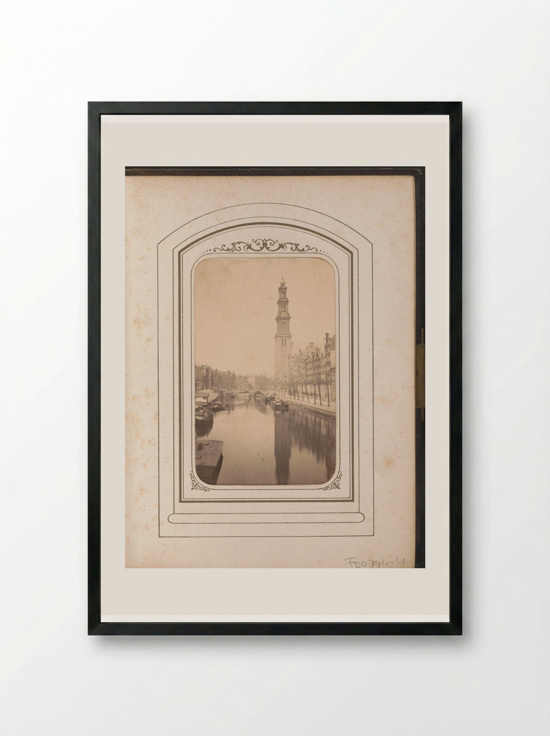 Gezicht op de Prinsengracht en de Westertoren in Amsterdam - Adolphe Braun & Cie. - Framed Print Black