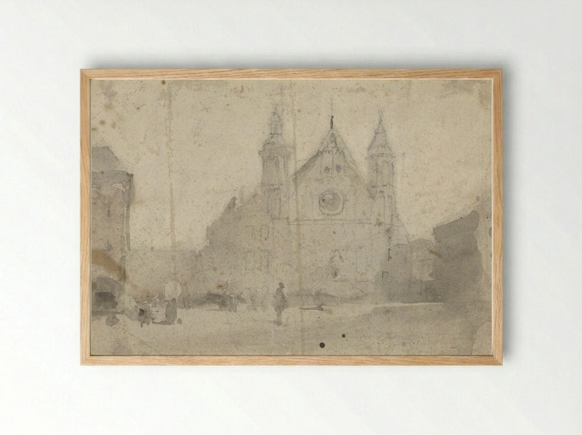 Gezicht op de Ridderzaal aan het Binnenhof - Johannes Bosboom - Framed Print Wood